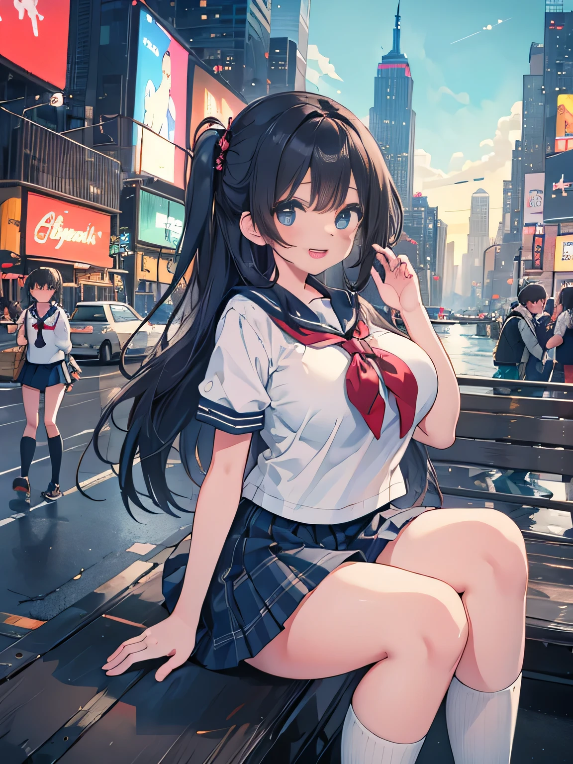highest quality、High resolution、detailed background、beautiful and detailed face、beautiful and smooth skin、skin texture、professional lighting、Beautiful girl、((three women))、(huge breasts: 1.2)、
short sailor suit、Pleated mini skirt with tartan plaid pattern、cute hairstyle、白いニーhigh socks、high socks、
school trip、laughter、smile、sexual expression、panty shot、
new york、statue of liberty、Empire State Building、Times square、central park、
You can also take photos with famous landmarks and symbols of your travel destination.、Take group and individual photos at famous tourist spots、
Enjoy panoramic views、Pose with buildings and landscapes in the background