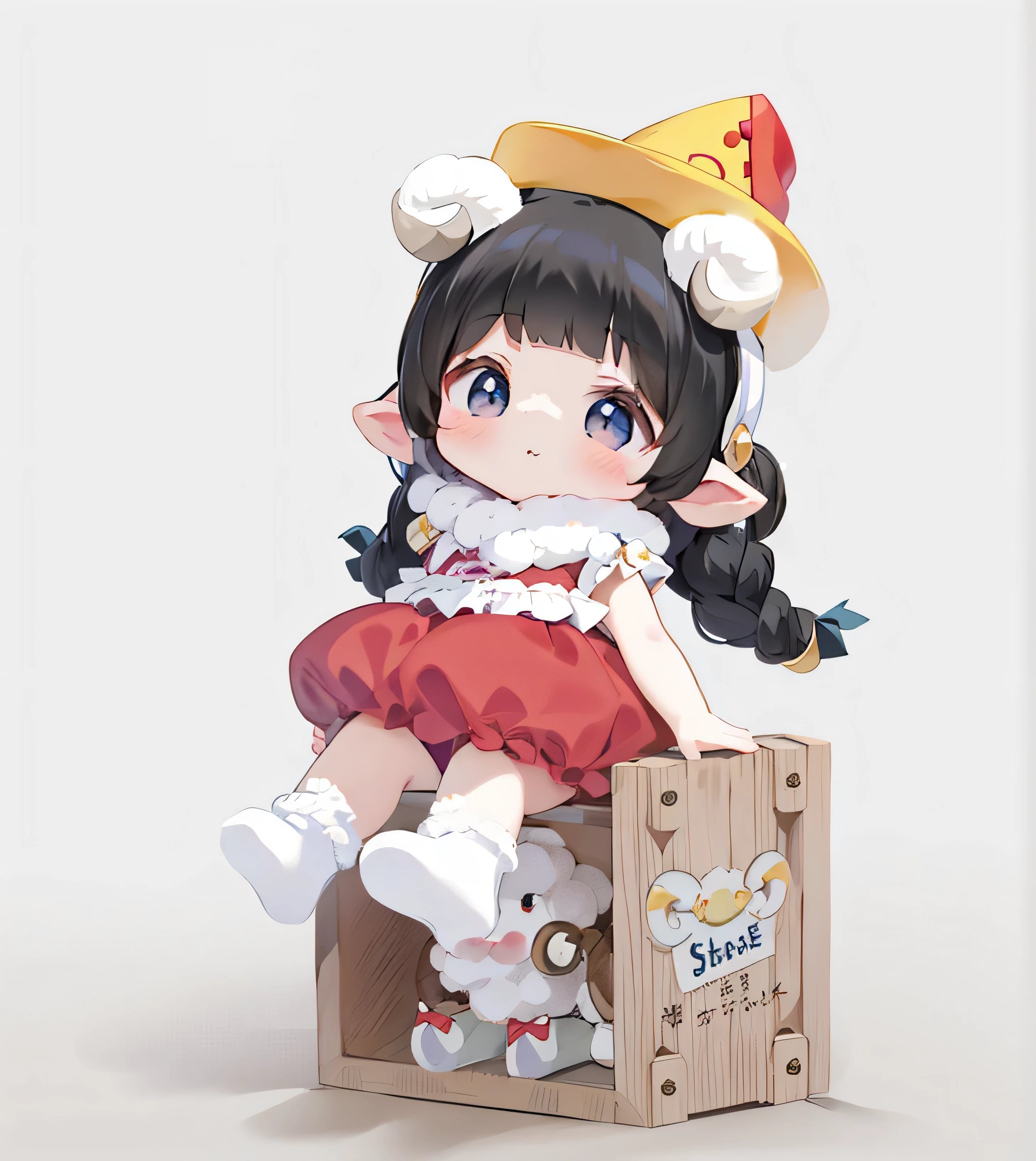 sheep'horn ,ta cute character, , picture,Raphael, sheep'horn小萝莉女孩, two-dimensional,two-dimensional,,celluloid,HD,8k,,,Correct structure ,Q version is very cute,Pinocchio,Fairy tale characters,Wear a hat,Sleeveless culottes