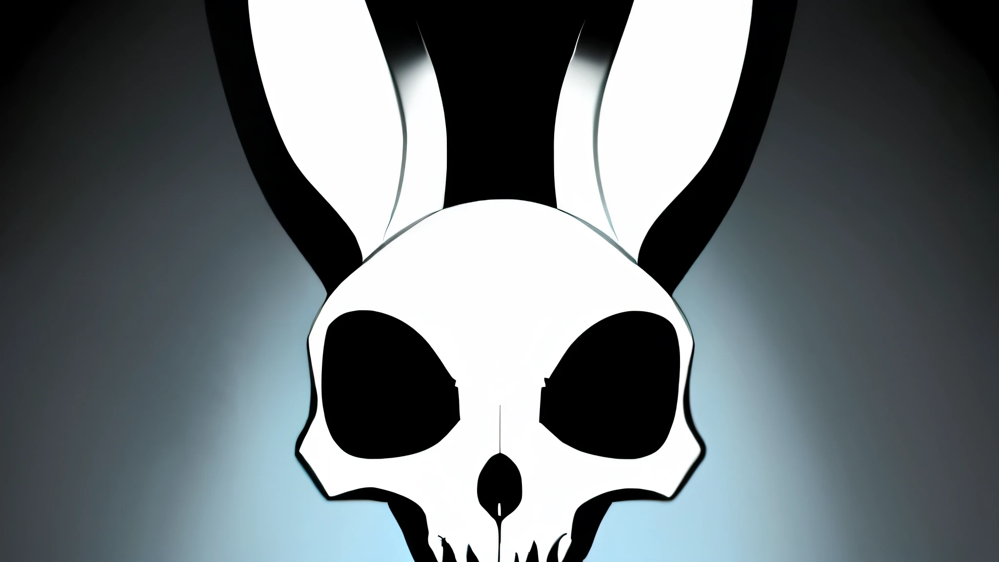 Generate a black and white bunny skull including ears in the form of an icon or logo, make it transparent background and have the image generate in black and white