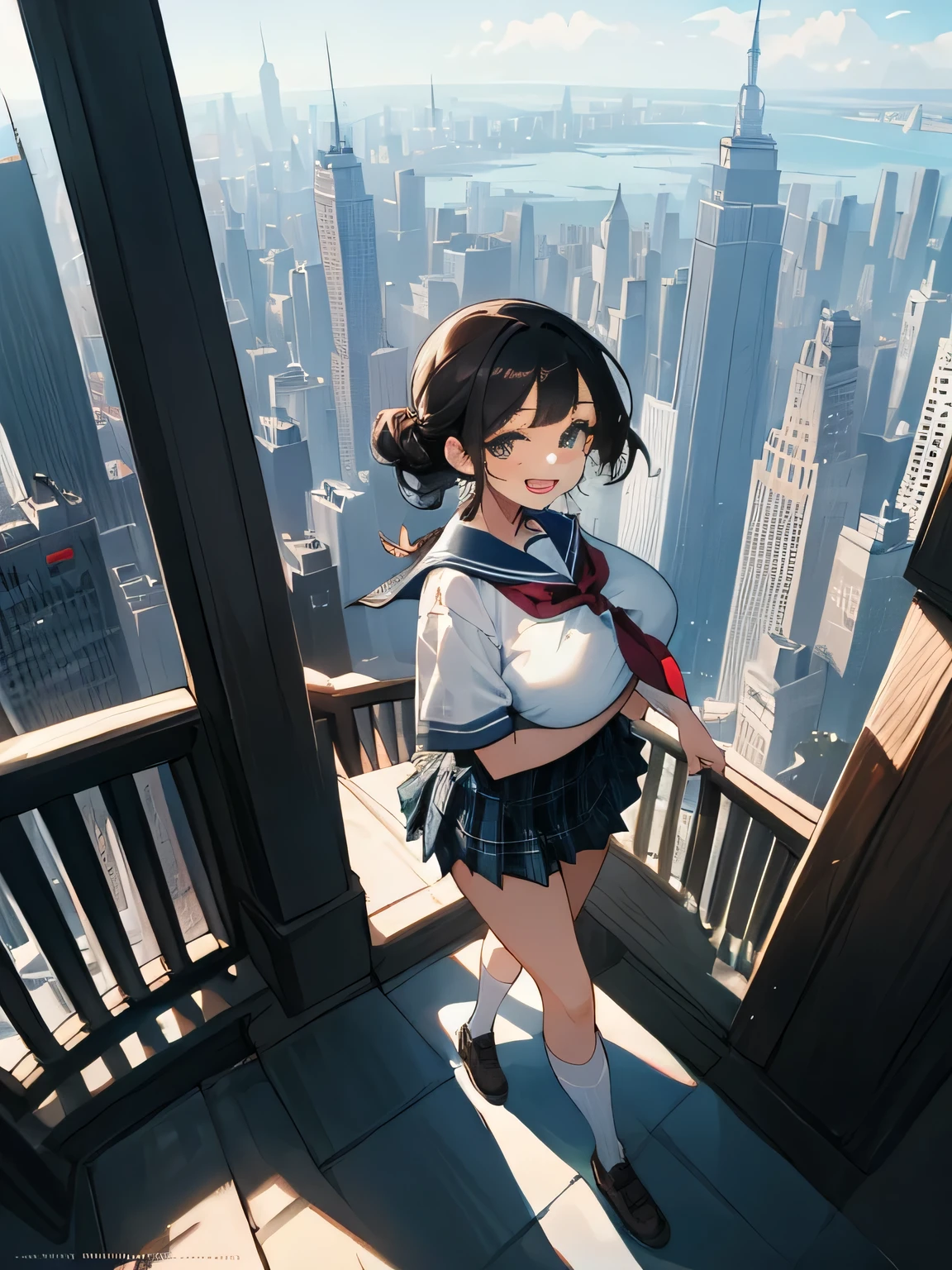 highest quality、High resolution、detailed background、beautiful and detailed face、beautiful and smooth skin、skin texture、professional lighting、Beautiful teenage girl、((three women))、(huge breasts: 1.2)、
short sailor suit、Pleated mini skirt with tartan plaid pattern、cute hairstyle、白いニーhigh socks、high socks、
school trip、laughter、smile、sexual expression、panty shot、
new york、statue of liberty、Empire State Building、Times square、central park、
You can also take photos with famous landmarks and symbols of your travel destination.、Take group and individual photos at famous tourist spots、
Enjoy panoramic views、Pose with buildings and landscapes in the background