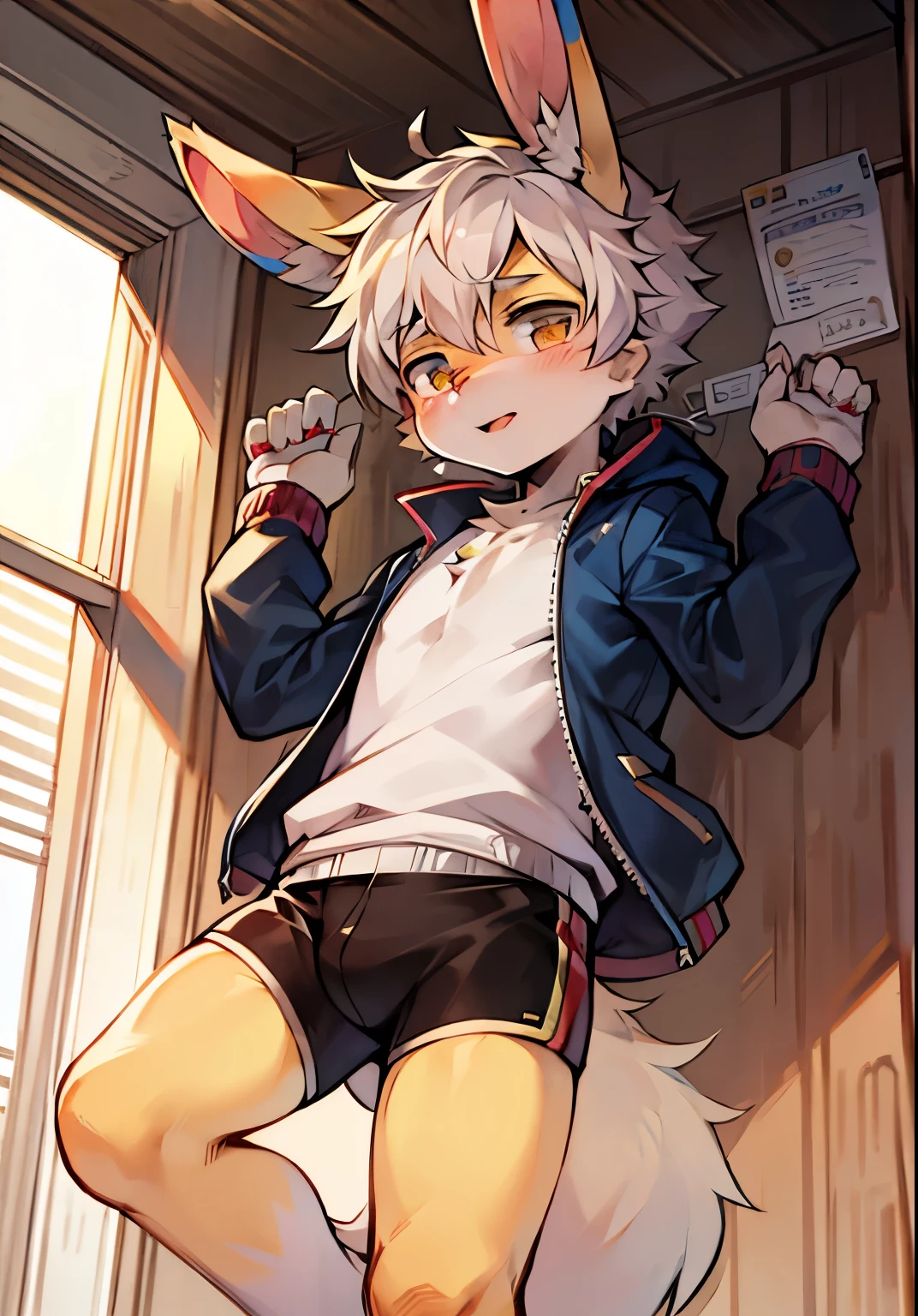 bunny boy,bunny ears,Rabbits have long ears,male focus,Characteristics of a -year-boy,fy men ,Furry Shota,One meter six height,Short sleeves and jacket