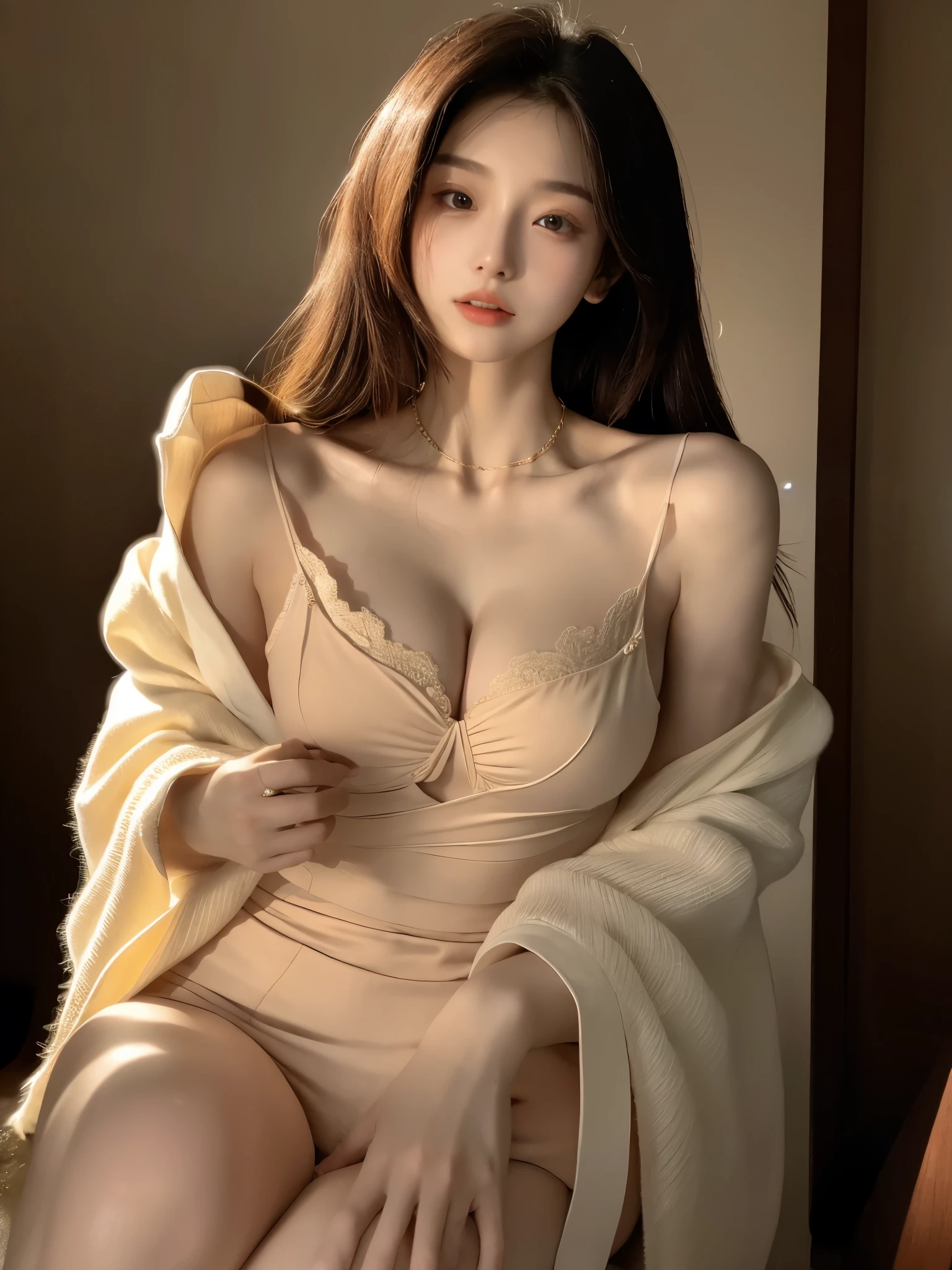 Smooth long hair，Ultra-fine painting, delicate face, Exquisite figure, Delicate collarbone, prominent cleavage，Alluring long legs