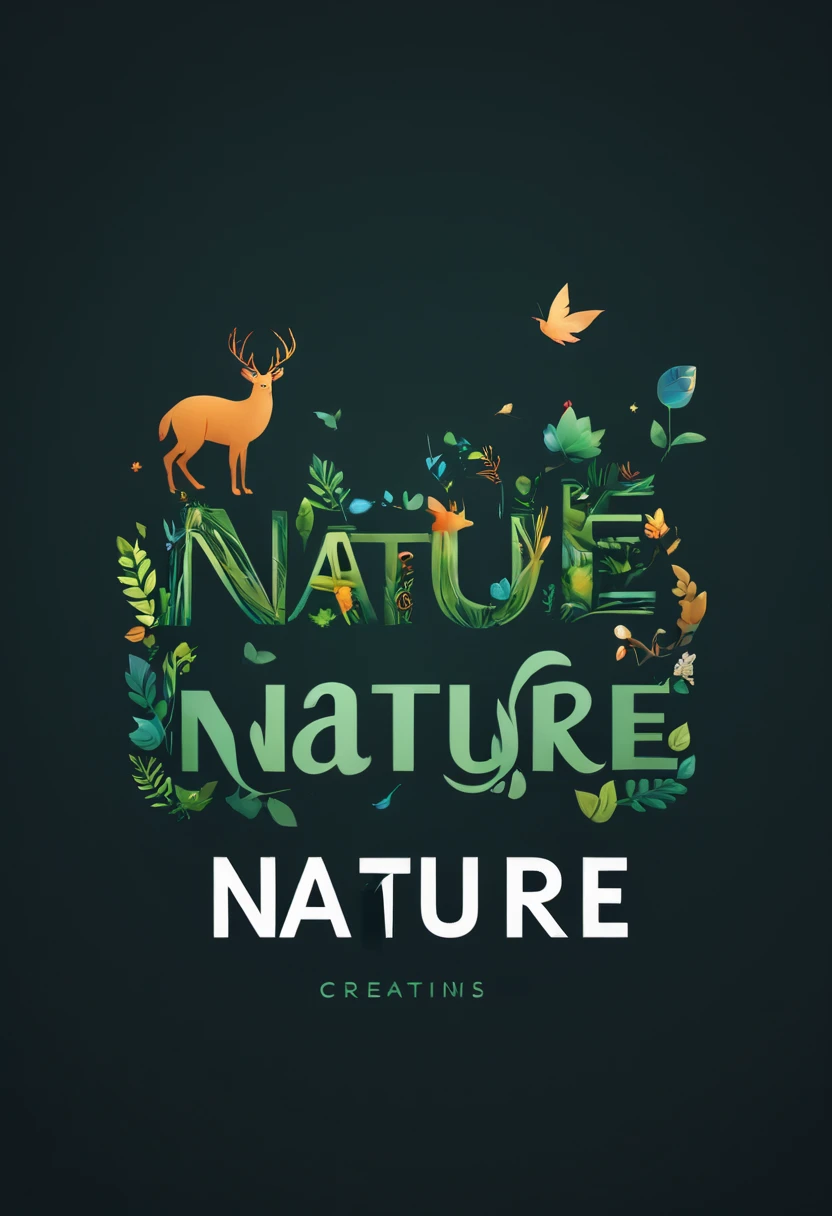 Logo "nature", text as "nature", creative Font Design, typeface, spirit of nature, magical letter-shaped animals, magical creatures, txt says "nature"