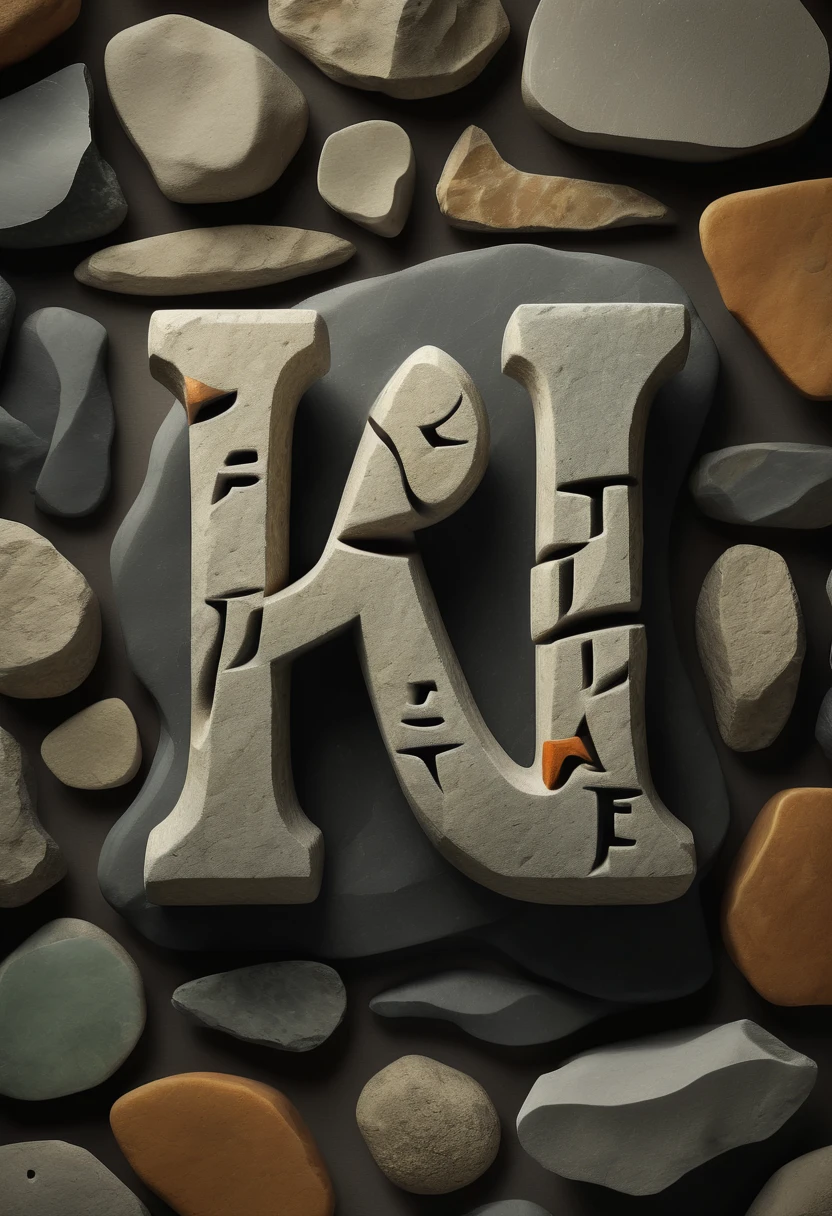 Logo "Stone", text as "Stone", creative Font Design, typeface, spirit of Stone, Stone texture, magical letter-shaped animals, magical creatures, txt says "Stone"