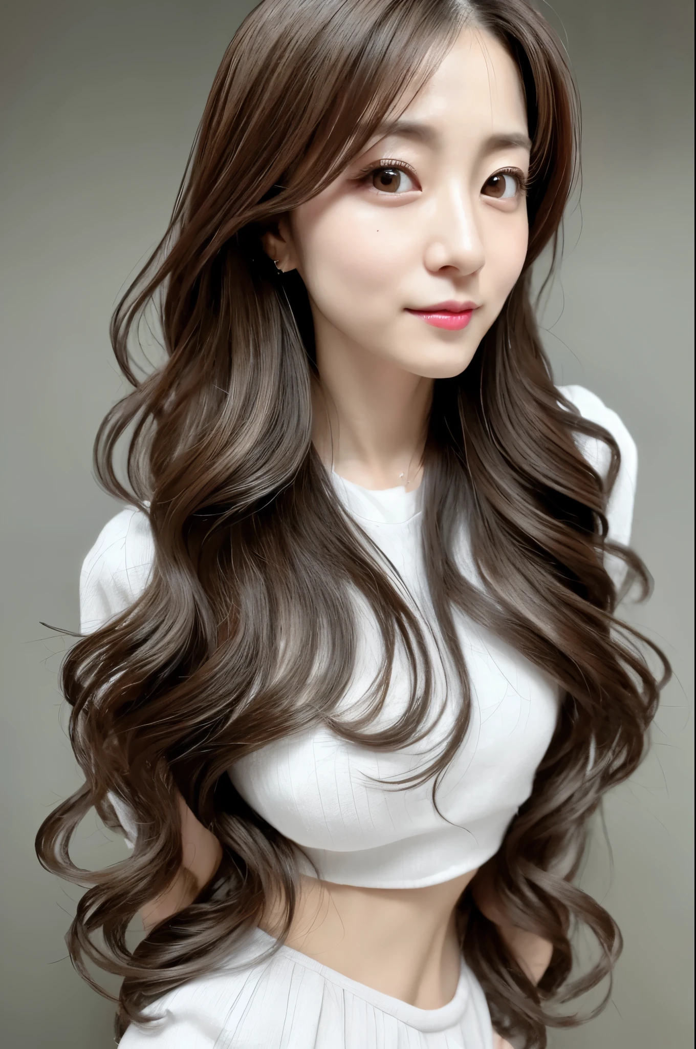 Masterpiece, high quality, super high resolution, Skinny Japanese lady, 30 years old, cute face, detailed face, detailed eyes, detailed lips,wavy long hair, cyborg costume, (Full-body photo)