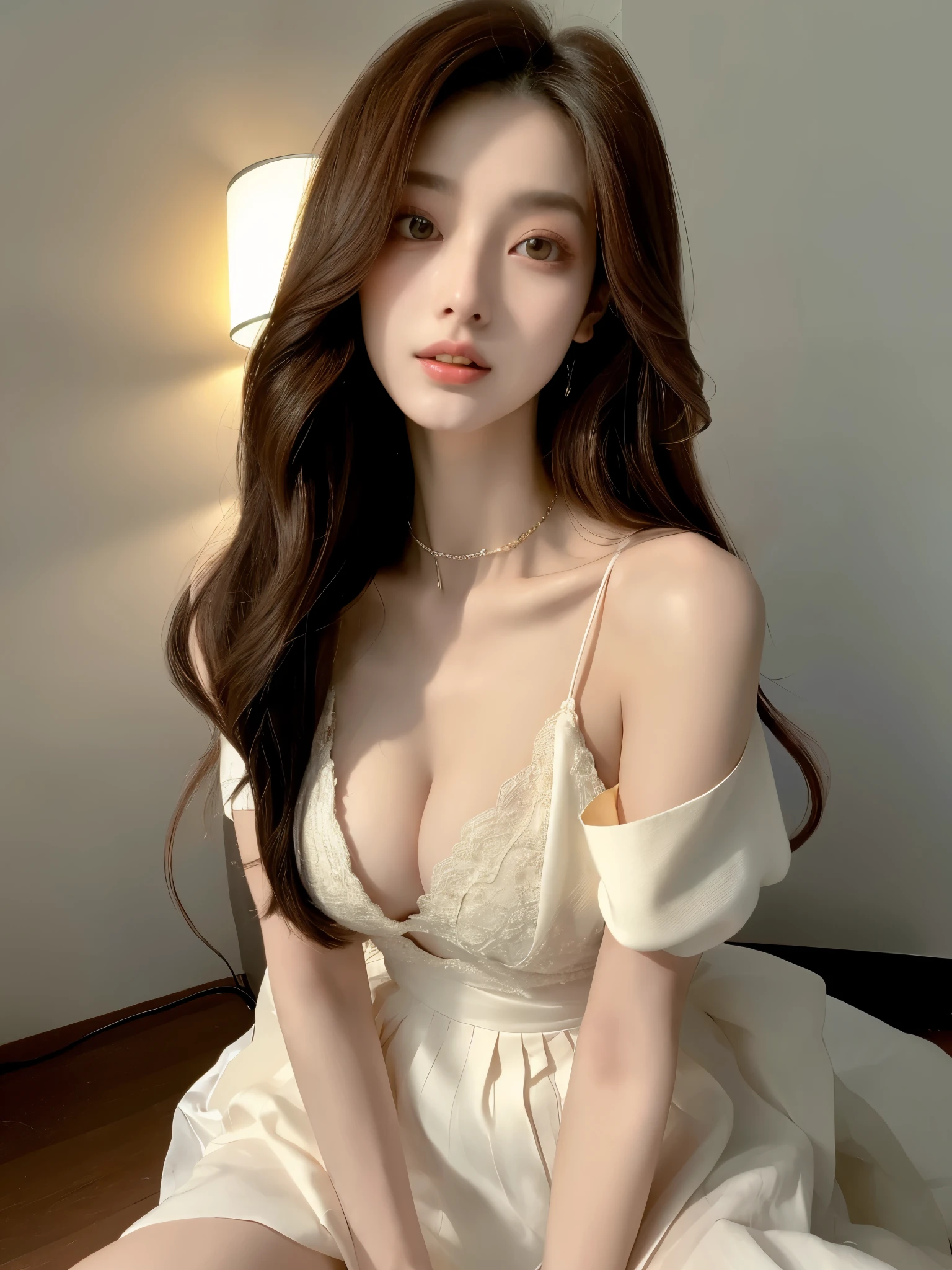 Smooth long hair,Ultra-fine painting, delicate face, Exquisite figure, Delicate collarbone, prominent cleavage,Alluring long legs