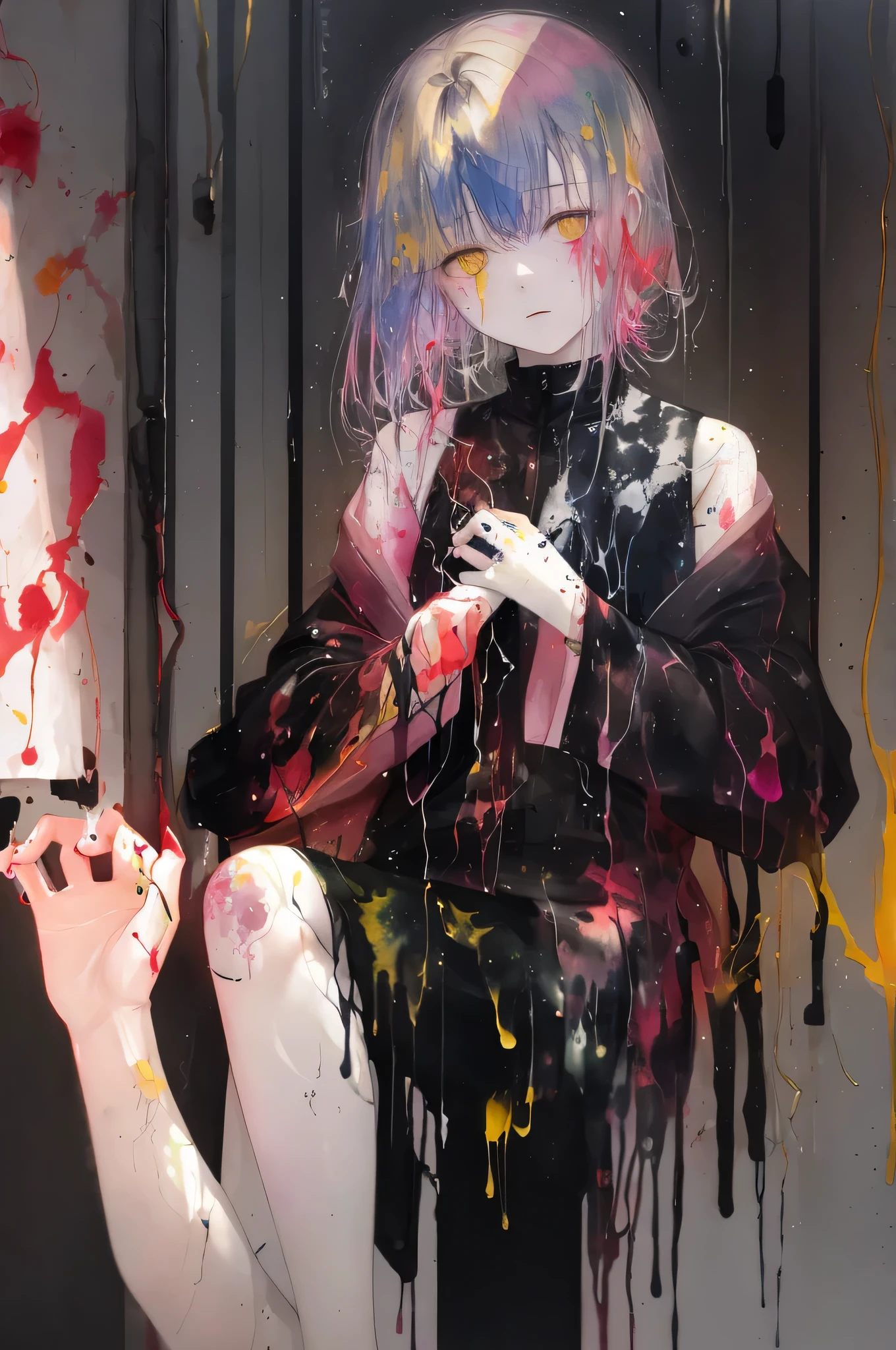 Watercolor Touch、Bleeding、a woman by agnes cecile, luminous design, pastel colours, ink drips, spring lights,Artistic,black and yellow、Ohm's Counterattack