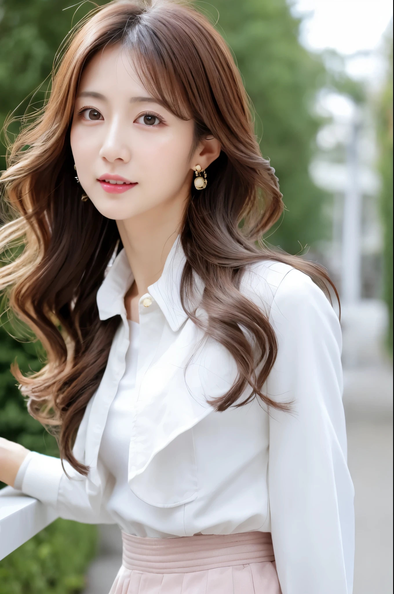 Masterpiece, high quality, super high resolution, Skinny Japanese lady, 30 years old, cute face, detailed face, detailed eyes, detailed lips,wavy long hair, Jacket, White shirt, tight skirt, (Full-body photo)