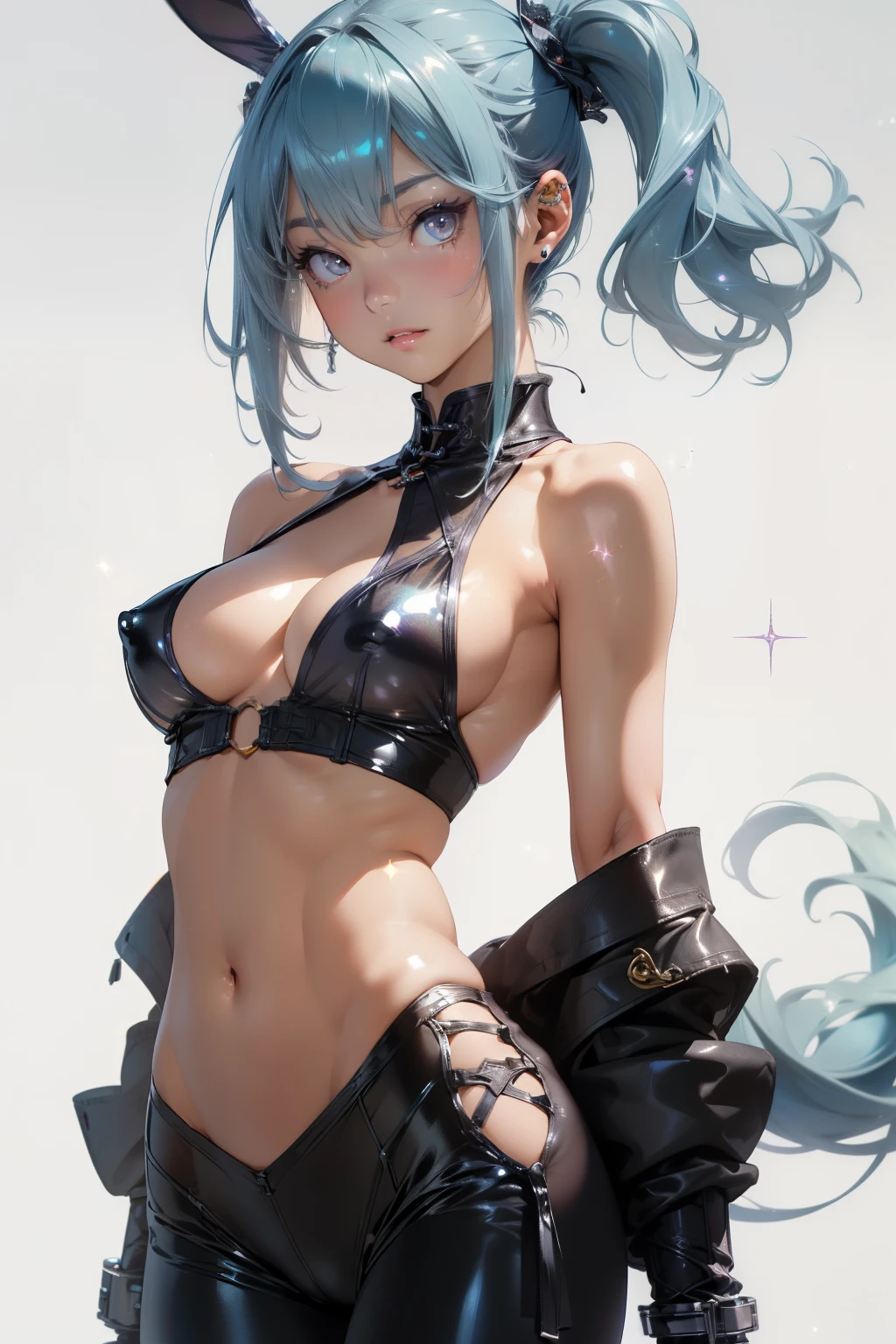 (quality)), ((masterpiece)), Recommended results、puffy nipples、(see through:1.5)、straighten your back、abdominal muscles、huge bust、angle to floor:1.2、Low photographic angle、Hair loss on crotch,Hatsune Miku,(girl),charming姿态),(big breasts:1.4),Breast sagging,,Colored inner hair,short hair,))),, Manipulator:1.5)),((silver armor dress,),((:1.5,Body:1.5,metal skin,Mechanical joint: 1.4,mechanical limbs)),(((pale nipples,(fat)),(((skin shiny:1.5,bright skin: 1.5,skin shiny,very skin shiny,plastic glitter skin)),(lower abdomen,Yao Liu,wide hips,detailed Body,(Detailed face)),charming,debauchery,Tempting,Delicate metal decoration,sleeveless,cheongsam,,cute round face,Kung Fu Rabbit