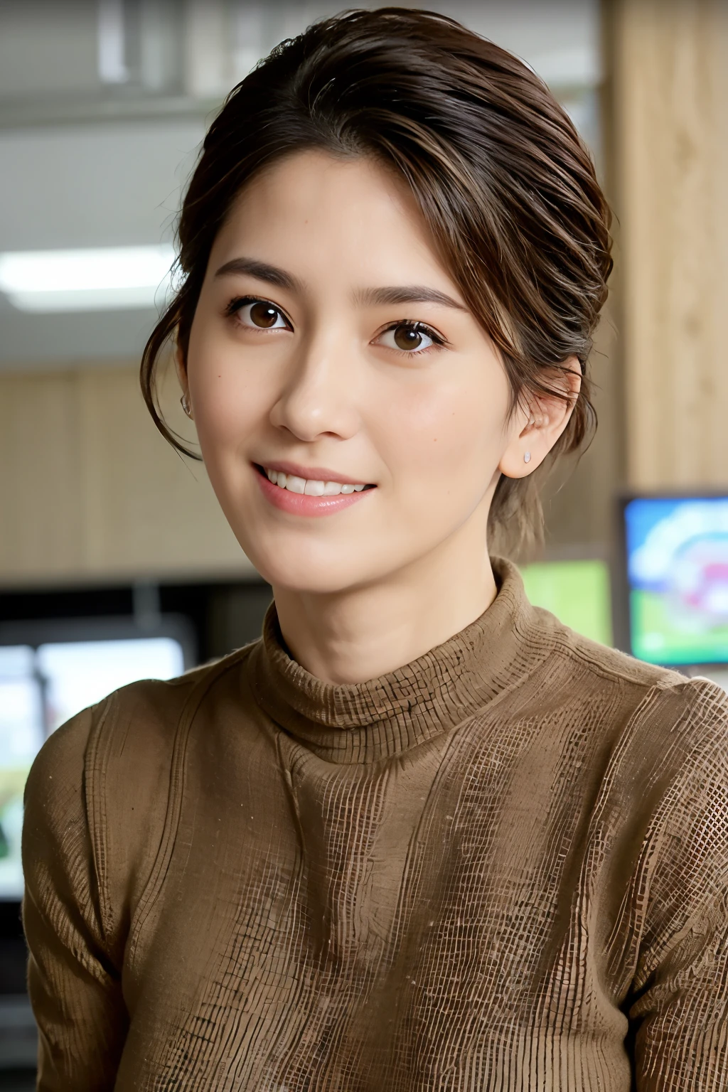 (supermarket:1), afternoon, doctor dressing, light brown fringe short hair, light brown eyes, 1girl, innocent, (photorealistic), (intricate details:1.2),(masterpiece, :1.3),(best quality:1.4), (ultra highres:1.2), ultra high res, (detailed eyes), (detailed facial features), HDR, 8k resolution, (lens flare:0.7), turn around, busy on examine report, face viwer