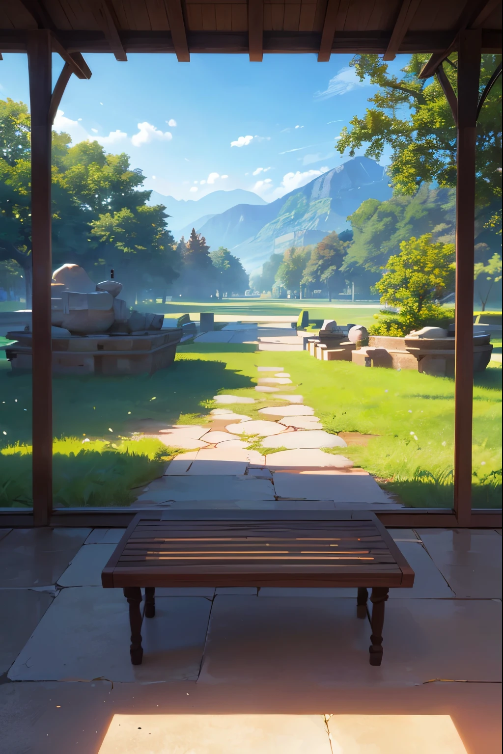 "(best quality,4k,8k,highres,masterpiece:1.2),ultra-detailed,realistic,photorealistic:1.37,landscape,sculptures in the park,many trees in the background,stone bench in the center,miniature stone sculptures"