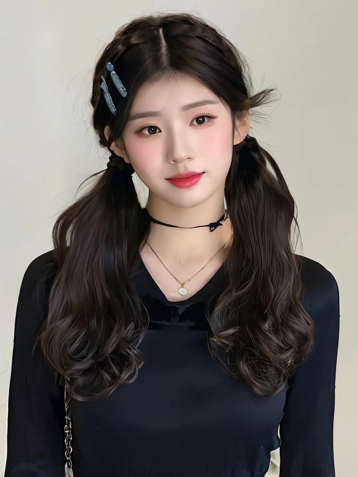 Asian woman with twin tails, braid hair style, Double ponytail hairstyle, two braid hair style, Black hairband for long curly hair, asian girl long hair, Urzan,
