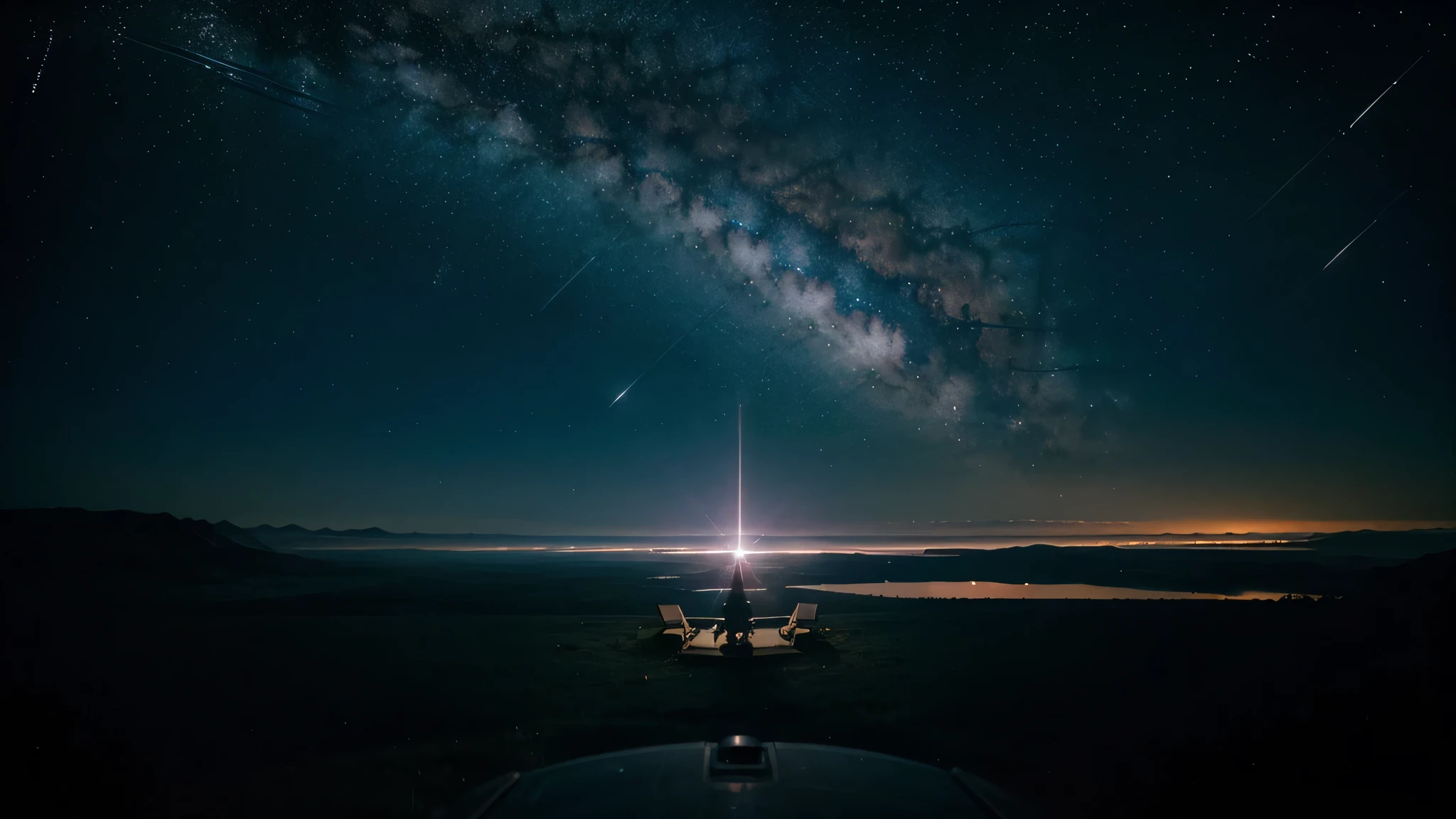 praise, calm relaxing space landscape, stars, shining in the distance, there's a big spaceship ahead