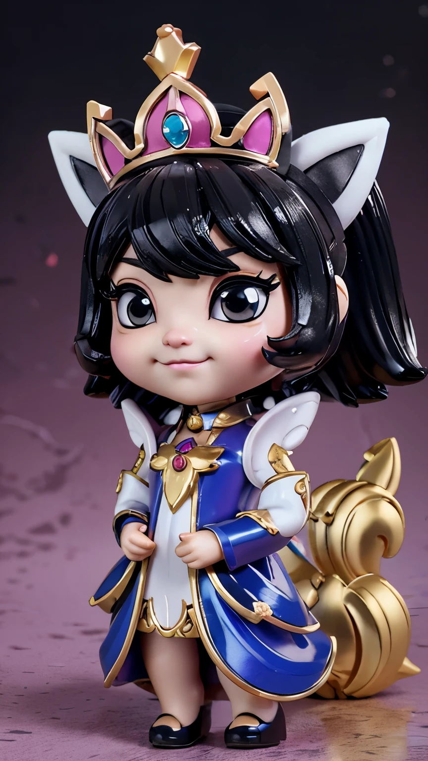 there is a small toy cat with a crown on top of it, vinyl toy figurine, art toys collectible figurine, pvc figurine, art toy, highly detailed toy, king pepe with rainbow wig, shui mo hua, simba, king, world boss kitten, detailed image, god of cats, plastic toy, gilded lotus princess, posable pvc, 3 d littlest pet shop cat, night futuristic city background
