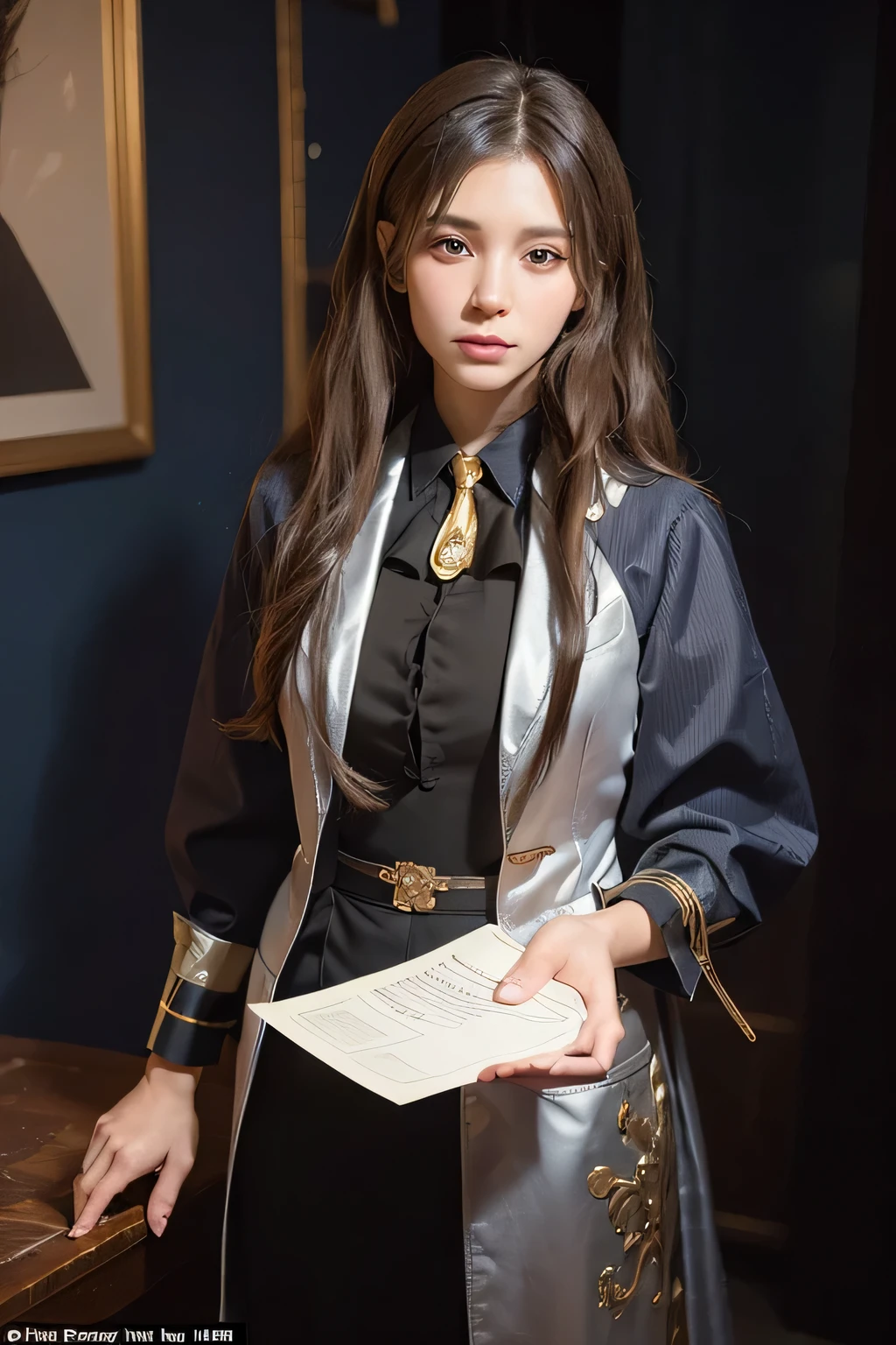 (in the dark:1.6),
Surrealist female portraits by David Hockney and Alphonse Mucha,fantasy art, realistic, dynamic lighting, art station, poster, volume lighting, highly detailed face, 4k, Awards,, 1 girl, in the dark, deep shadow, private key,cowboy shot,(formal attire:1.4) ,long hair,gray hair,