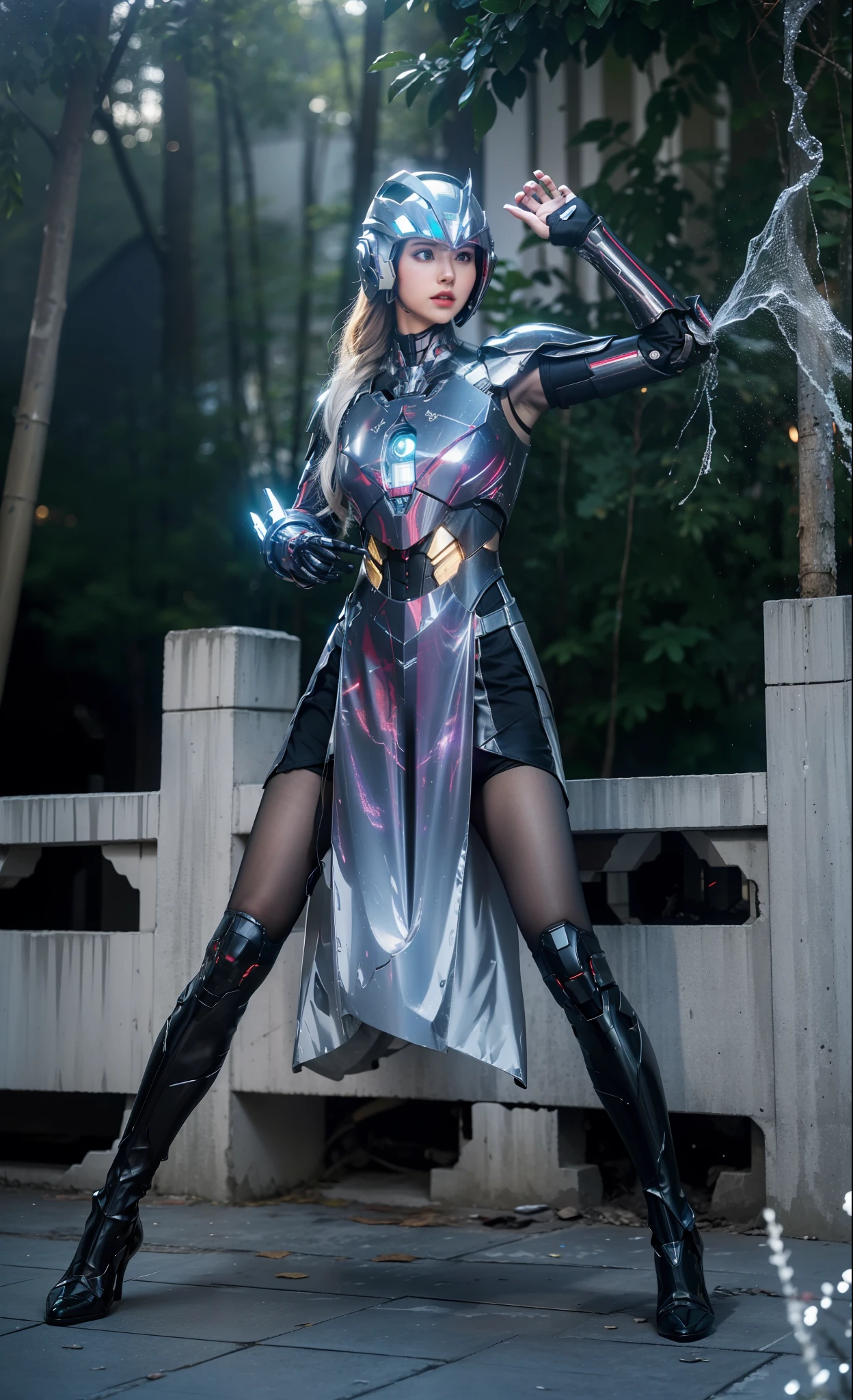 futuristic high tech style,best quality,fairy skin,(every time :1.2),Everlasting,super detailed,actual,high quality,lighting,Ray tracing,ultra high definition,upper body, Future Iron Man mecha,Film shooting,Battery,Launching equipment,large caliber artillery,Rostland 8k,Mecha Cyber Armored Tank Girl,Wearing a cyberpunk technology helmet,Star Warframe Helmet,Has a breathing light,The armor of the future shines,armed cannon,High-tech armor