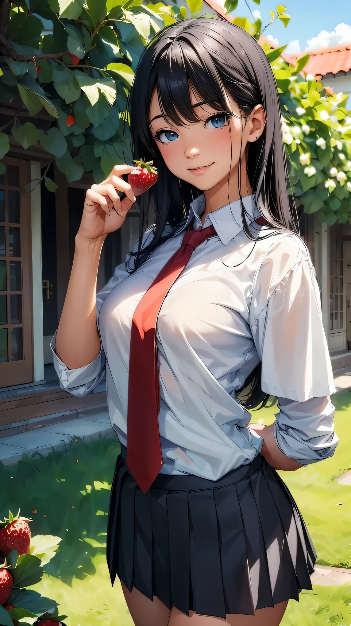 Strawberry stem, beautiful hair, surrounding blur,