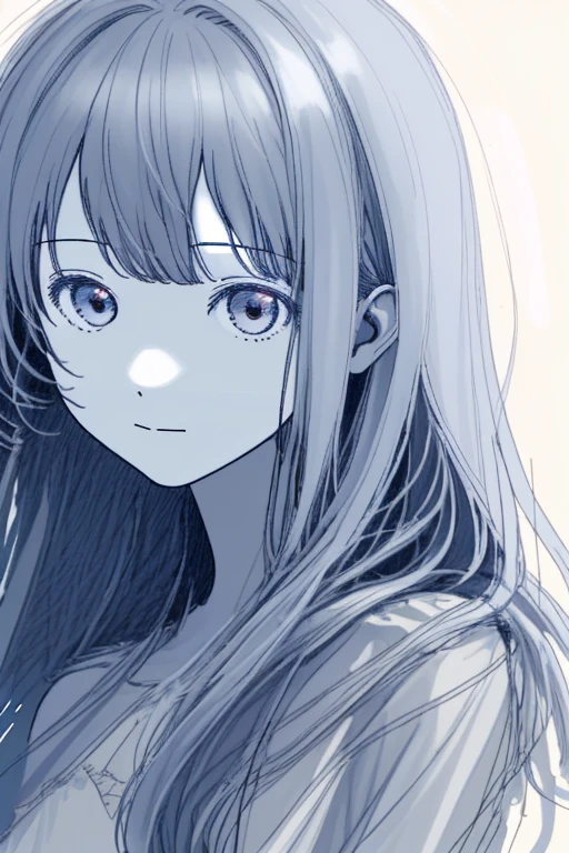 1girl/ 😄/ upper body/ close-up Face/ long hair/ Each hair is fine and delicate/ very rough sketch/ Thin line/ Roughly and roughly drawn illustrations/ masterpiece/ best quality/ highres/ White background/