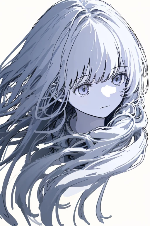 1girl/ 😄/ upper body/ close-up Face/ long hair/ Each hair is fine and delicate/ very rough sketch/ Thin line/ Roughly and roughly drawn illustrations/ masterpiece/ best quality/ highres/ White background/
