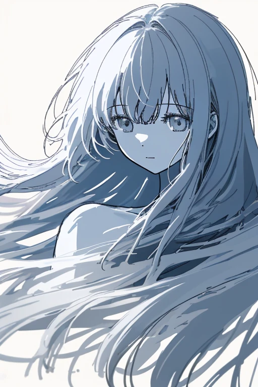 1girl/ 😄/ upper body/ close-up Face/ long hair/ Each hair is fine and delicate/ very rough sketch/ Thin line/ Roughly and roughly drawn illustrations/ masterpiece/ best quality/ highres/ White background/