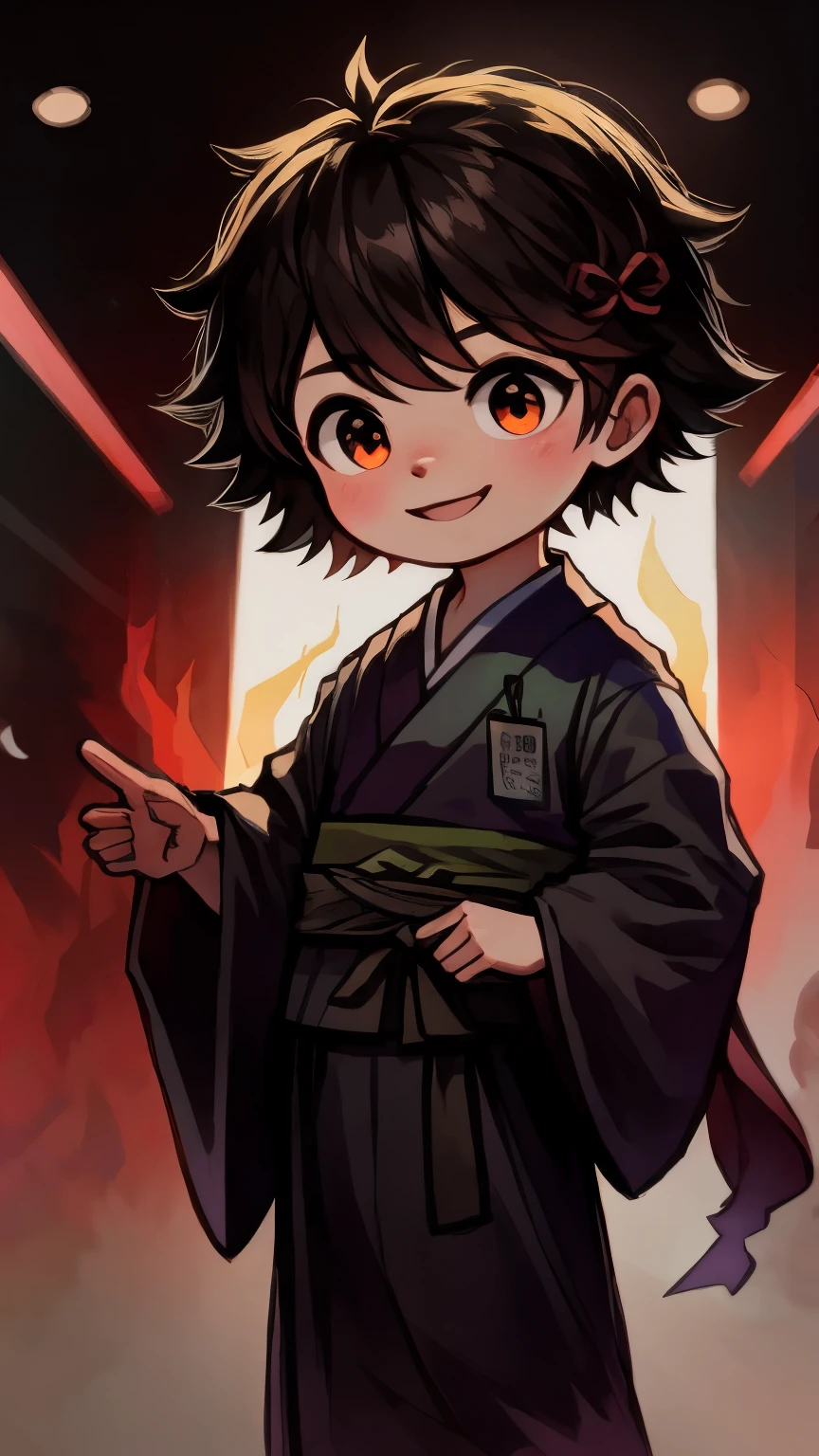 A single little boy with short hair,smiling and looking at audience。He stands in front of a pure white background。The boy wears a hair accessory in his dark hair,He is wearing a traditional Japanese garment called a kimono,Especially the ones with wide sleeves。The bright colors of the kimono,There is also a belt on it。The boy's eyes are brown,full of innocence。 This boy has a unique hairstyle,This hairstyle adds a playful element to his appearance。He has a young and boyish aura,Because he's a toddler or a young child。 To improve image quality,Make sure the prompt contains the following parts:“(best picture quality,4k,8k,high resolution,Ultra-detailed。also,Add "HDR、ultra high definition、studio lighting、Super fine、clear focus、Physically based rendering、Extremely detailed description、major、"Bright colors" and other tags,to further enhance visual appeal。 including art style,to add hints。This piece should be portrait style,Capturing the innocence of the boy and the bright colors of his kimono。Use appropriate tags to describe the overall color palette and lighting setup,Create visually engaging and immersive experiences for your audience。