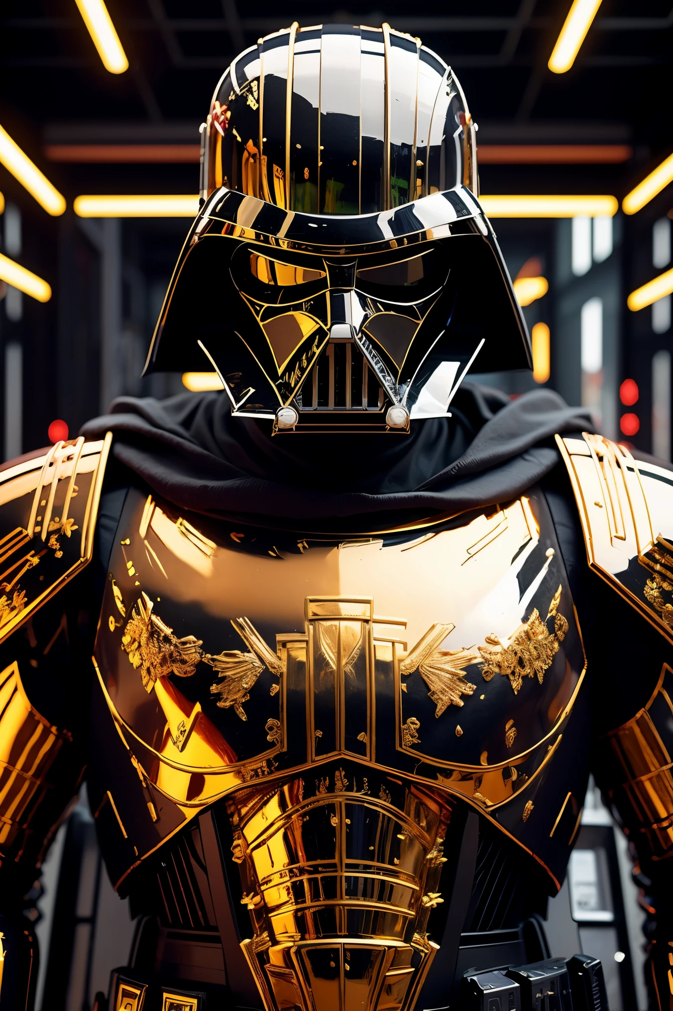 Imagine the Darth Vader GUNDAM in the style of Ultra HD animation (roman face plate) black plating