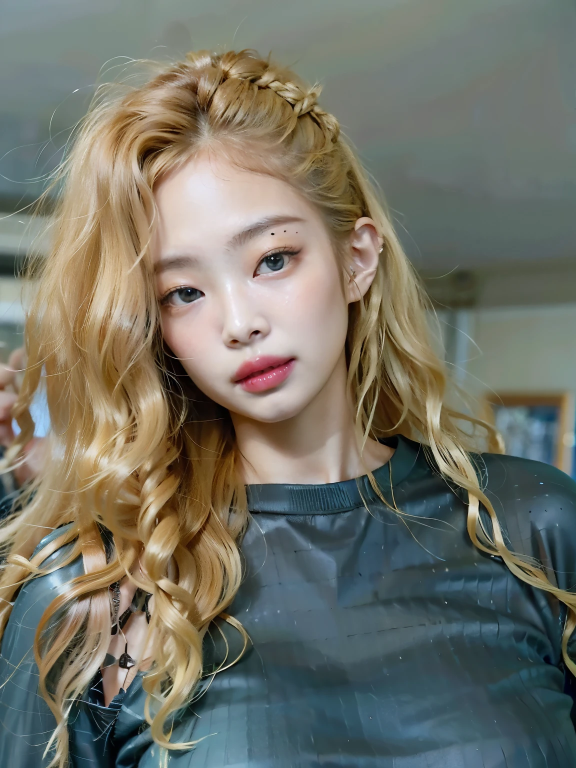 Jennie um close de uma mulher com cabelos longos e cacheados vestindo uma camisa azul, curly blonDe hair | D & D, blonDe curly hair, pale skin curly blonD hair, curly blonD, long curly blonDe hair, curly blonDe hair, blonD curly hair, curly Dirty blonDe hair, syDney sweeney, curly blonD hair, very very curly blonD hair, long fluffy blonD curly hair, Curly hair