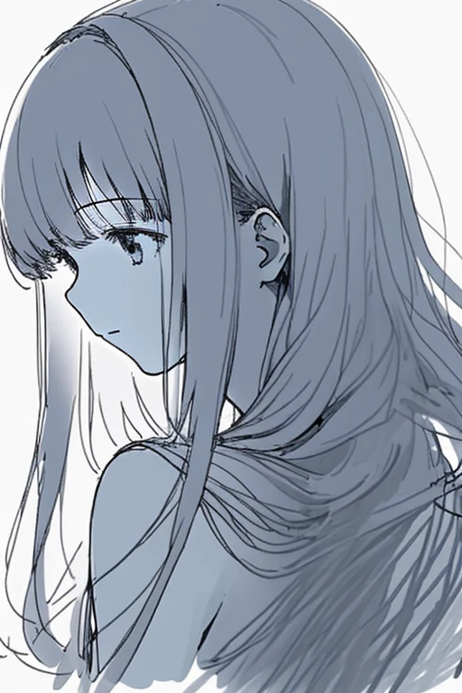 1girl/ 😄/ upper body/ close-up Face/ long hair/ Each hair is fine and delicate/ very rough sketch/ Thin line/ Roughly and roughly drawn illustrations/ White background/