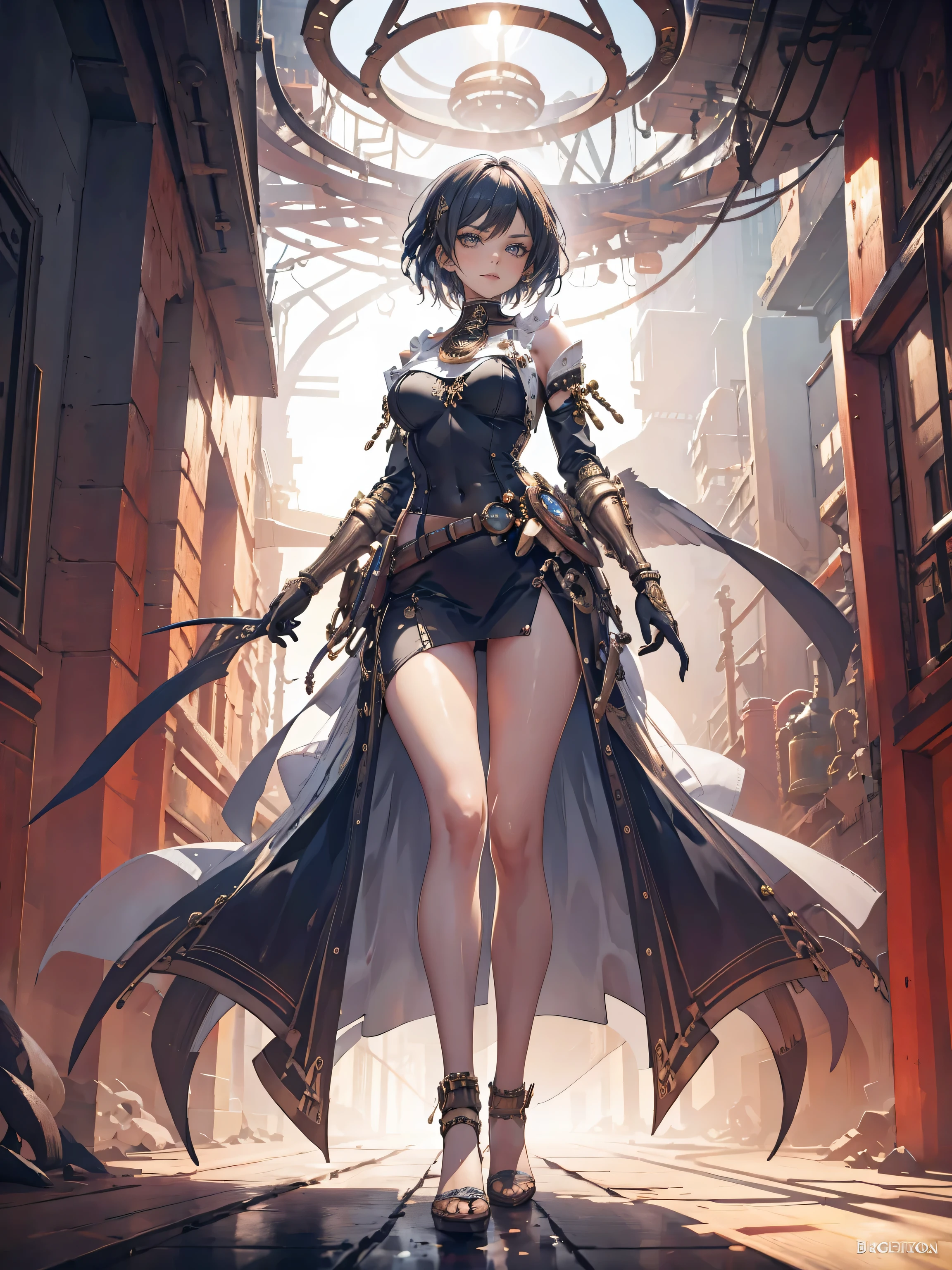 <lora:Shadow Isles:0.8> Shadow Isles,, ultra detailed, masterpiece, best quality, aesthetic, detailed,, solo, frown,
1girl, red eyes, <lora:Tsurime3:1>, (tsurime:1.2), (brown hair:1.3), medium hair, (asymmetrical bangs, swept bangs, cowlick:1.35), flipped hair, <lora:foldedponytail:0.8> foldedponytail, folded ponytail, (small breasts:1.3),, fingerless gloves, shimenawa hair tie, sleeveless turtleneck, crop top, groin, (shimenawa:1.3), (shimenawa sash:1.3), (overskirt:1.2), shorts, flats, bandages, bandaged arm, bare legs, navel,