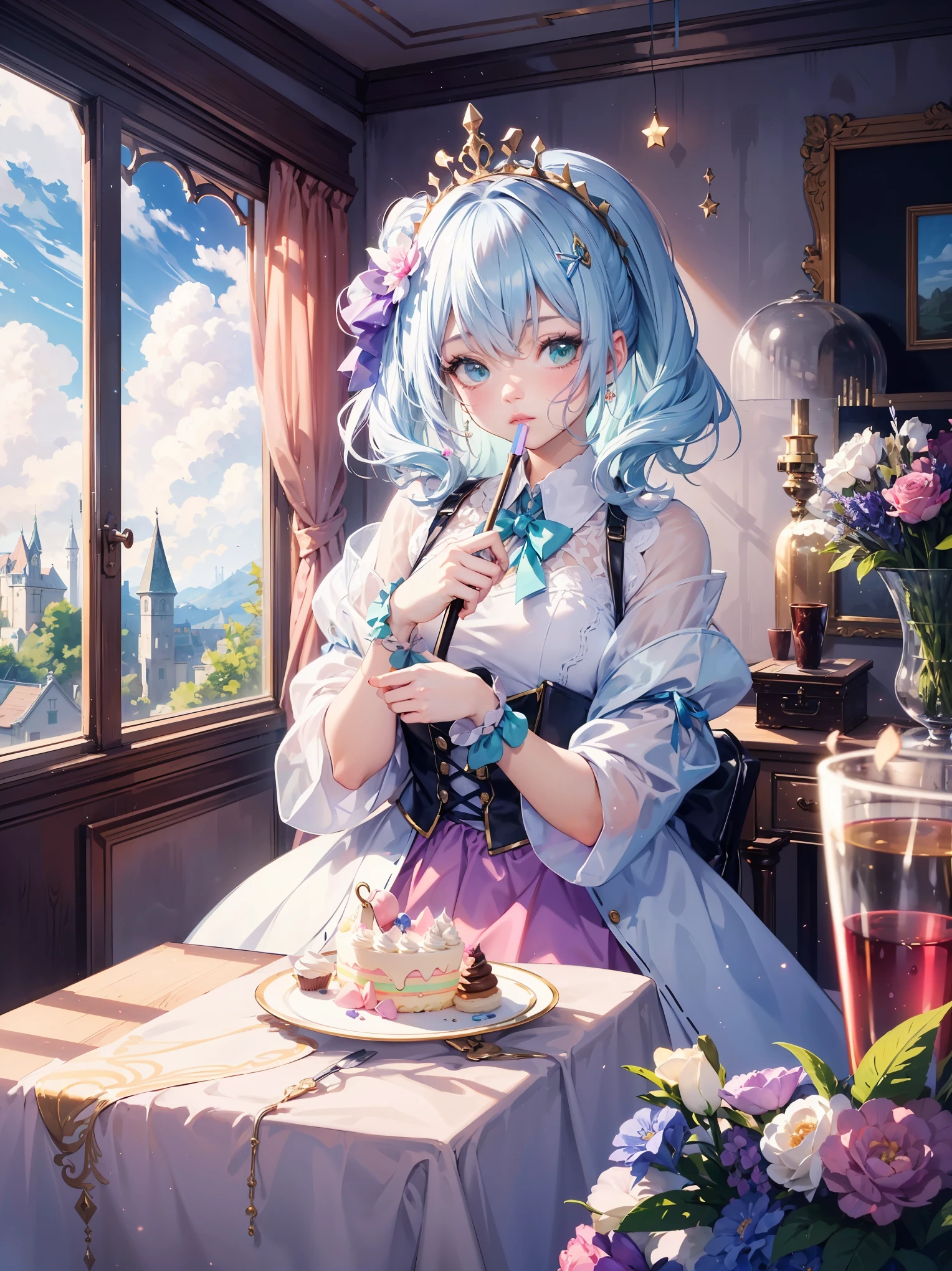 ((masterpiece)), ((top quality)), (super detailed), ((cute)), cute, (lovely), ((unbelievably super cute)), ((very detailed)), 4k, (8k), top quality,
Guidelines for creating illustrations that express a "dreamy cute" worldview.
Theme:.
Dreamy fairy-tale world
Sweet and romantic atmosphere
Expressing a girl's longing
Elements: 1.
1. colors: pastel colors: pink, light blue, lavender, mint green, etc.
Pastel colors: pink, light blue, lavender, mint green, etc.
Light shades: white, beige, cream, etc.
Sparkling elements: gold, silver, pearls, etc.
2. motifs: animals
Animals: rabbits, cats, bears, unicorns, etc.
Sweets: cakes, macaroons, ice cream, etc.
Magic items: walking sticks, tiaras, magic wands, etc.
Flowers: roses, ranunculus, violets, etc.
3. composition
Dreamy landscape: above the clouds, rainbow, castle, etc.
Girl in the center: sitting, standing, playing, etc.
Painted with animals or sweets
Fairy-tale accessories: hearts, stars, ribbons, etc.
4. tastes: soft line drawings
Soft line drawings
Delicate depiction
Rounded forms
Watercolor, pastel-like texture
Generated example: A girl in a pink dress on a cloud with a rabbit and a macaron.
Above the clouds, a girl in a pink dress is holding a rabbit and macaroons
Girl on unicorn flying toward rainbow against lavender sky
In a mint green castle, a girl is making a cake with a magic stick
In a white room decorated with lace and ribbons, a girl is having a tea party.