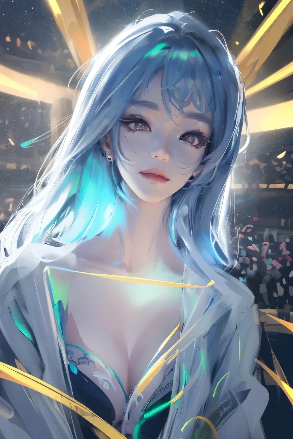 (8k, RAW photos, realistically:1.25) ,( lip gloss, eyelash, Thick, Glowing and radiant skin, best quality, ultra high definition, depth of field, Color difference, Caustics, Extensive illumination, natural shadow,kpop idol) Looking at the audience with the tranquil happiness of a goddess,
