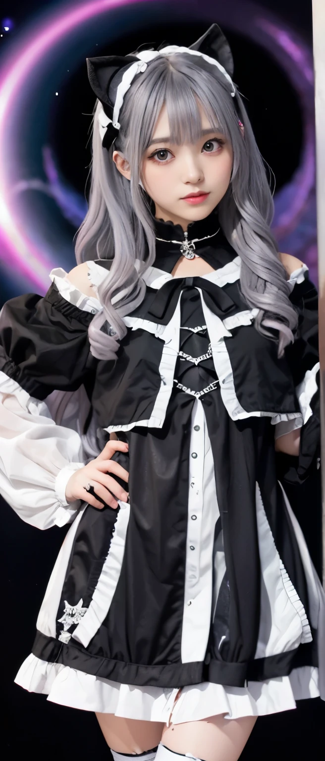 black hole idol、whole body、good style、、、、black hole lolita fashion、silver hair、Guillotine