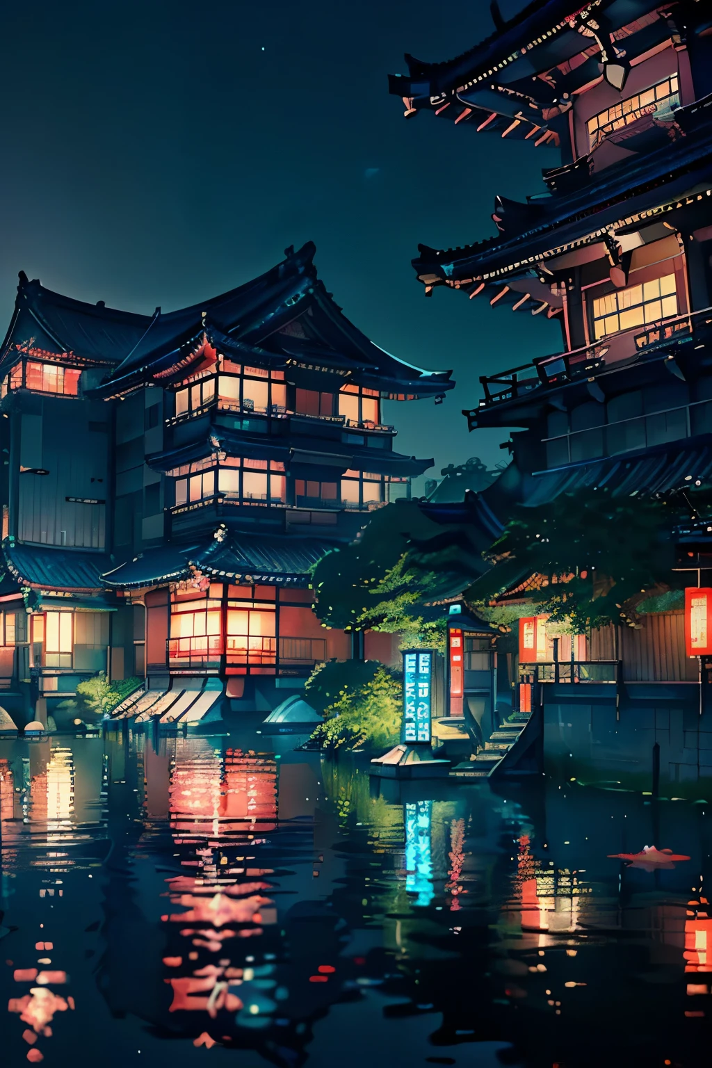 (hyper-realistic: 1.3), (submerged: 1.2), (Tokyo cityscape: 1.5), (reflections on water: 1.4), (buildings with neon lights: 1.2), (Underwater photography: 1.5), (Award-winning: 1.3), (Japanese architecture: 1.4), (Air bubbles rising: 1.2), (Detailed texture of underwater plants: 1.3), (Fish swimming around: 1.3), (Blue hue: 1.2), (Night scene: 1.2), (Intricate detail:
