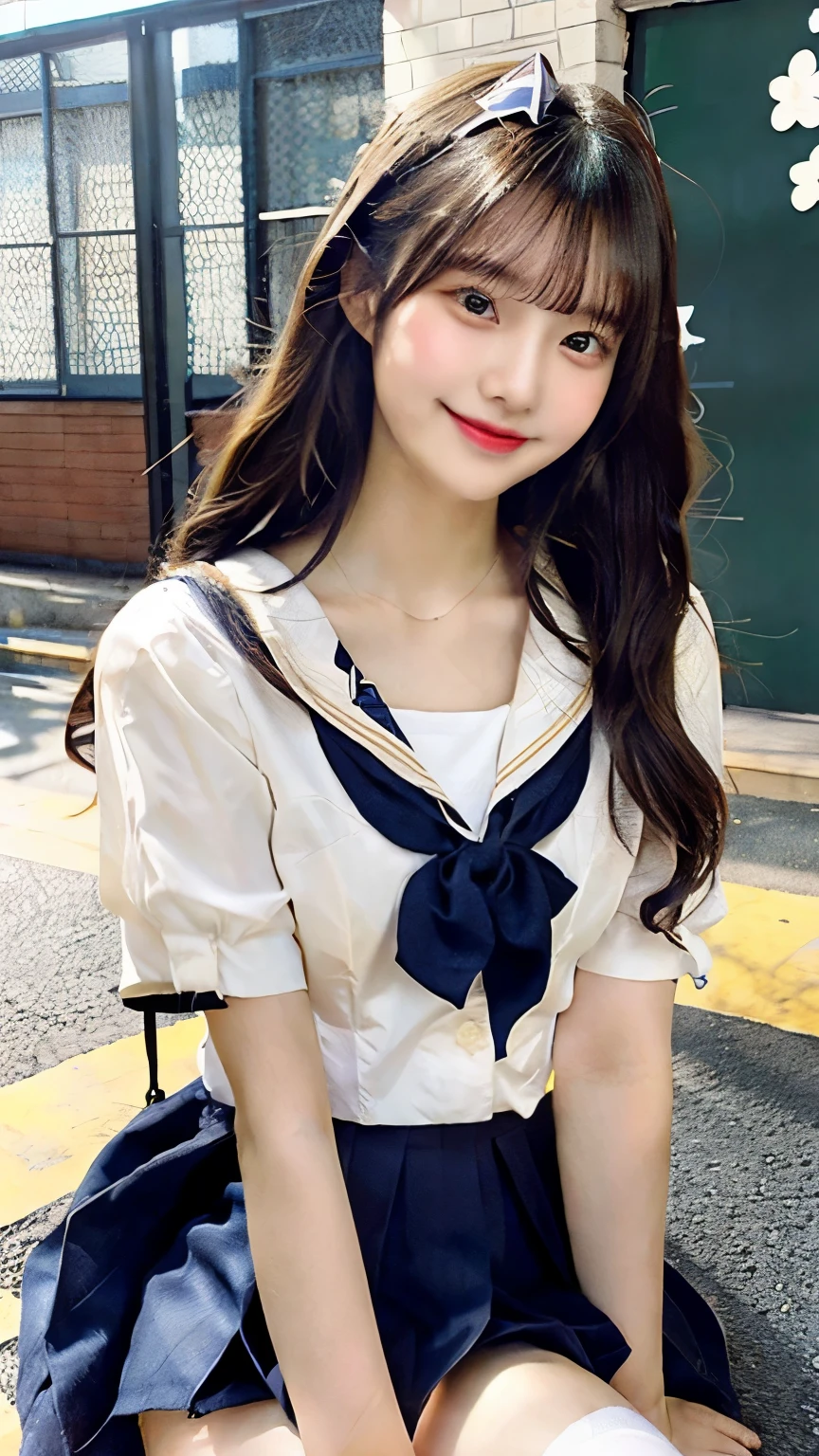 1 girl, parted lips, blush, compensating, light smile, school uniform, classroom, school bag, rays, glow, thighs, collarbone, toned waist, (Masterpiece), wallpaper,.