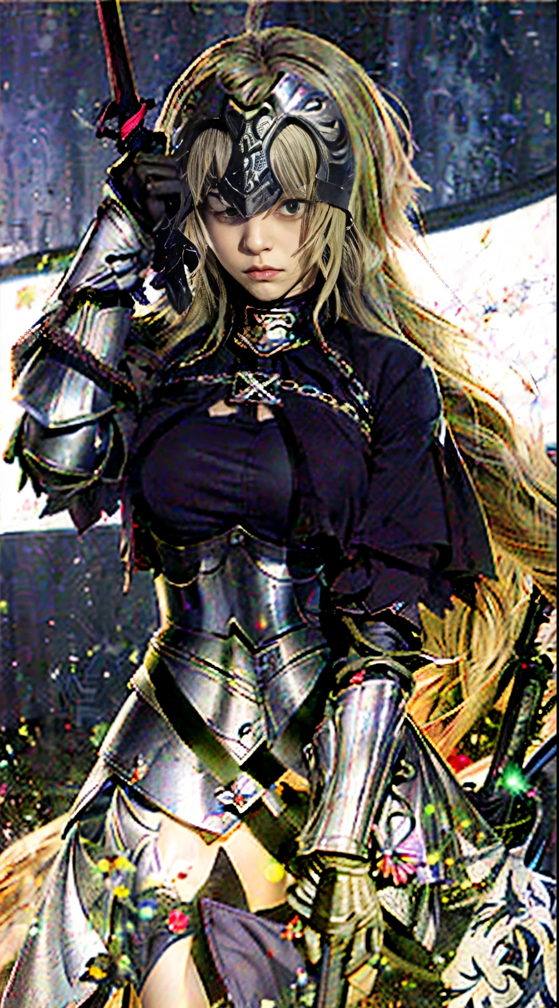 a close up of a woman in armor holding a sword, holding a sword on her shoulder, fate / stay night, anime style like fate/stay night, she is holding a sword, fate stay night, artoria pendragon, armor girl, inspired by Li Chevalier, fate grand order, female knight, female paladin, from arknights, with large sword