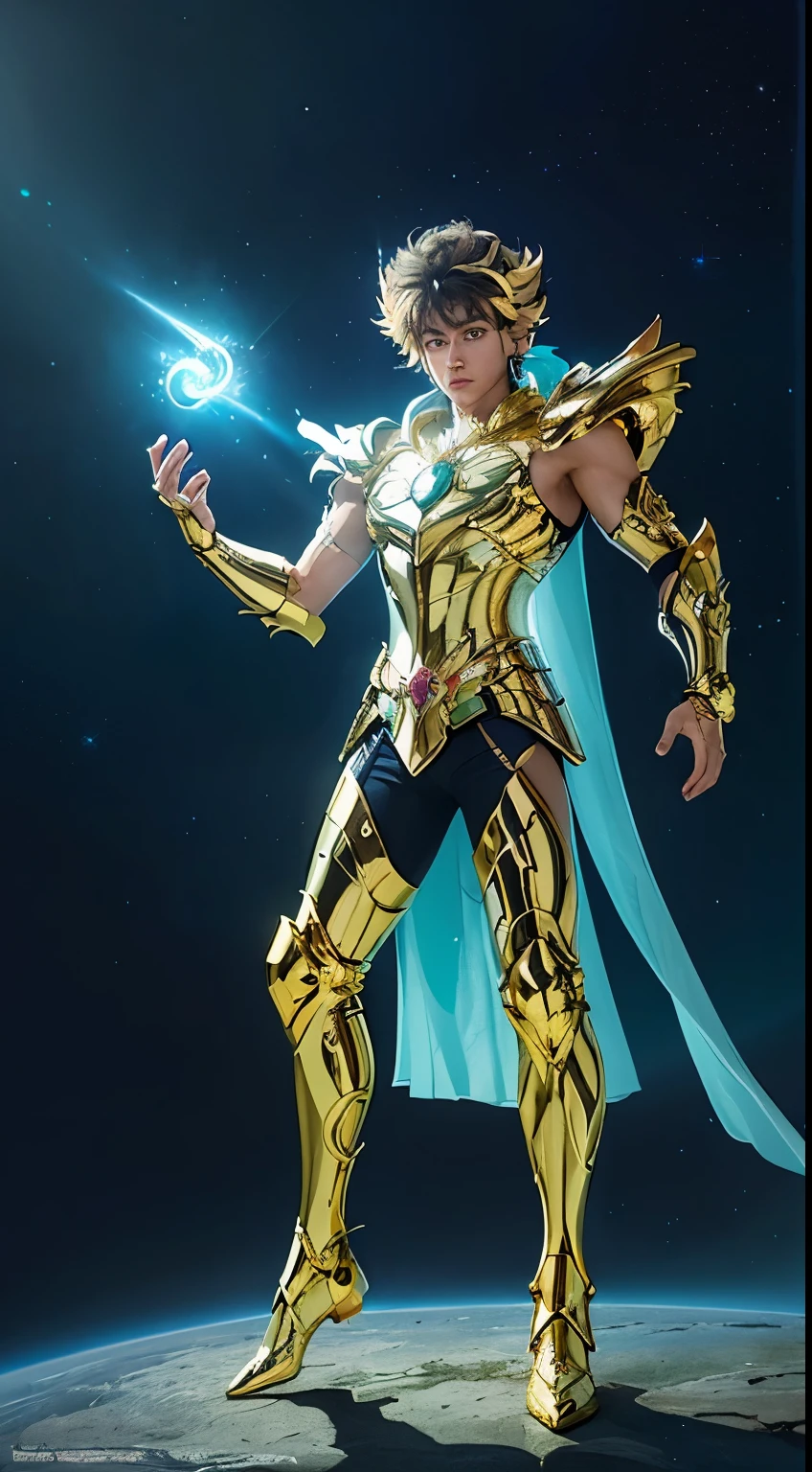 Masterpiece, Highest Quality, Ultra-Detailed, Hyper-Real, ((seiya)), a Man,Perfect Face, FOTO FRONTAL, cinematic lighthing, full body, (Realistic), (home)
Prompt:  Celestial humanoid male with a glowing blue aura and glowing green eyes, standing against a black background with blue and green light shining from both hands in a full body shot. Created using Unreal Engine 4 with cinematic lighting.  
[1] 

, a stunning celestial humanoid male emits a radiant blue aura complemented by glowing green eyes, surrounded by ethereal blue and green light emanating from both hands in a captivating full body shot. The intricate details evoke a sense of divine energy, resonating with the Unreal Engine 4 and cinematic lighting.

,
An otherworldly environment envelops the celestial humanoid male, blending hues of blue and green with cosmic surroundings that enhance the mystical essence permeating from his form.
,
The scene exudes a tranquil yet awe-inspiring atmosphere, capturing the essence of a celestial being imbued with a sense of divine power and grace.
,
A breathtaking and luminous style reminiscent of a digital illustration, highlighting the celestial humanoid male’s intricate features with a celestial glow and vibrant colors.
,
Executed with impeccable attention to detail using advanced rendering techniques and lighting effects to showcase the celestial humanoid male's divine essence in an otherworldly setting.

Negative prompt: washed out colors, mundane appearance, ordinary human, lacking intricate details, uninspired lighting, generic composition, unimpressive background, simplistic design, standard character model, lackluster execution, unoriginal concept, flat perspective, dull features, ordinary atmosphere, plain style, predictable artwork, underwhelming visuals, lack of artistic flair, common imagery, unremarkable portrayal, basic rendering, lack of creativity, generic lighting, dull texture, unimaginative scene, average artistic interpretation, uninspiring depictio
