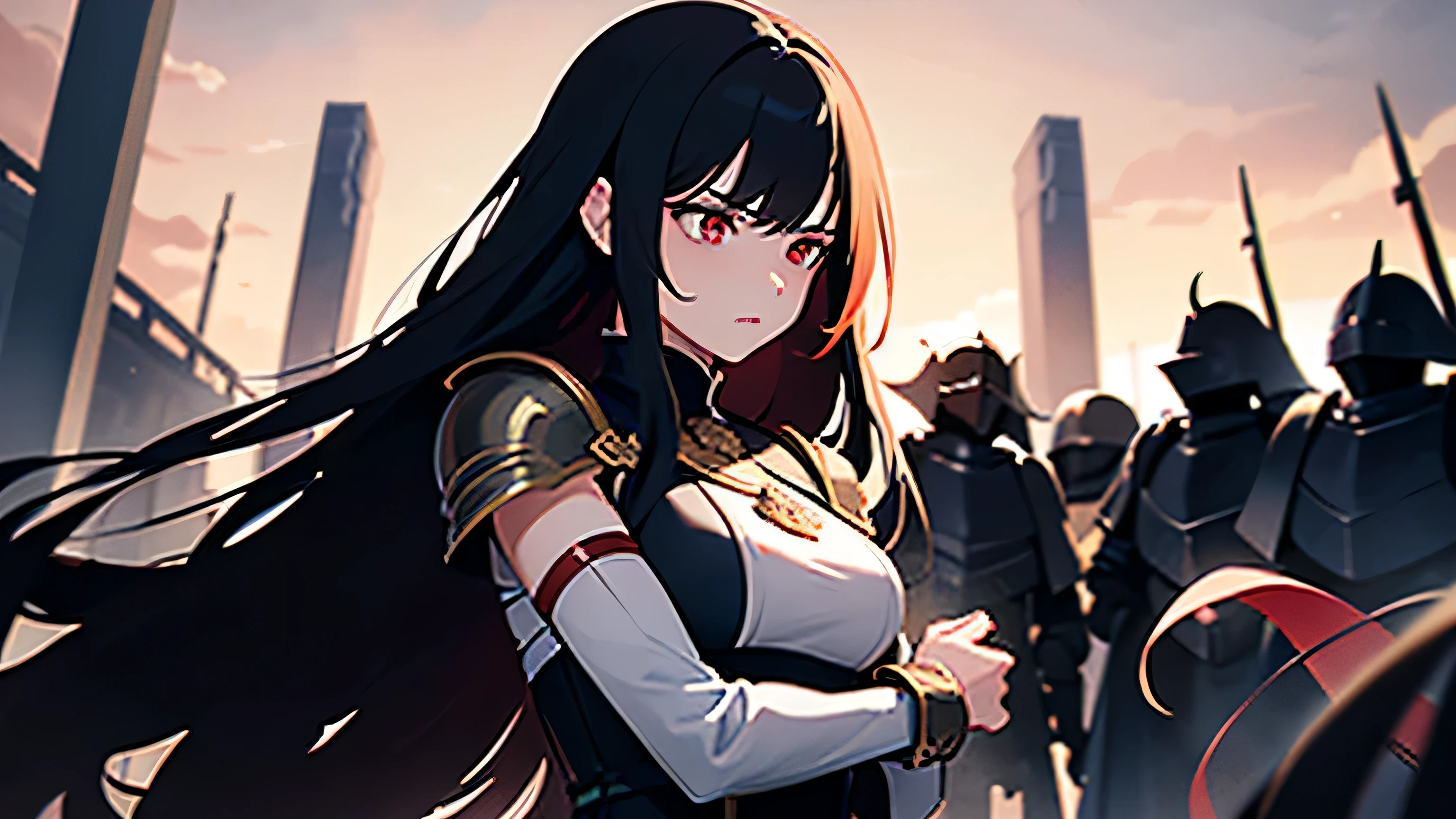 In the midst of perilous battlefields and grand palaces, there exists a woman who pursues an extraordinary calling: she is both a courageous knight and a loyal maid. With long black hair cascading down her shoulders, and behind her, hidden beneath, lies the bravery that ignites her spirit to protect and serve.
Clad in gleaming armor and wielding an unbeatable sword, she leads her troops with a grace rarely seen. Yet, behind her imposing helm, lies a woman filled with gentleness and warmth.
However, what sets her apart is the striking red hue at the ends of her black locks. The color is not merely an accent but a symbol of her unwavering determination and fiery spirit. Her red hair is like a blazing flame, reflecting her unyielding resolve and undying spirit, even in the darkest of times.
In this formidable knight-maiden, there exists a perfect balance between strength and tenderness, between courage and devotion. She is a living example of the power of a fearless woman, ready to face any challenge that comes her way while nurturing warmth and kindness in her noble heart.