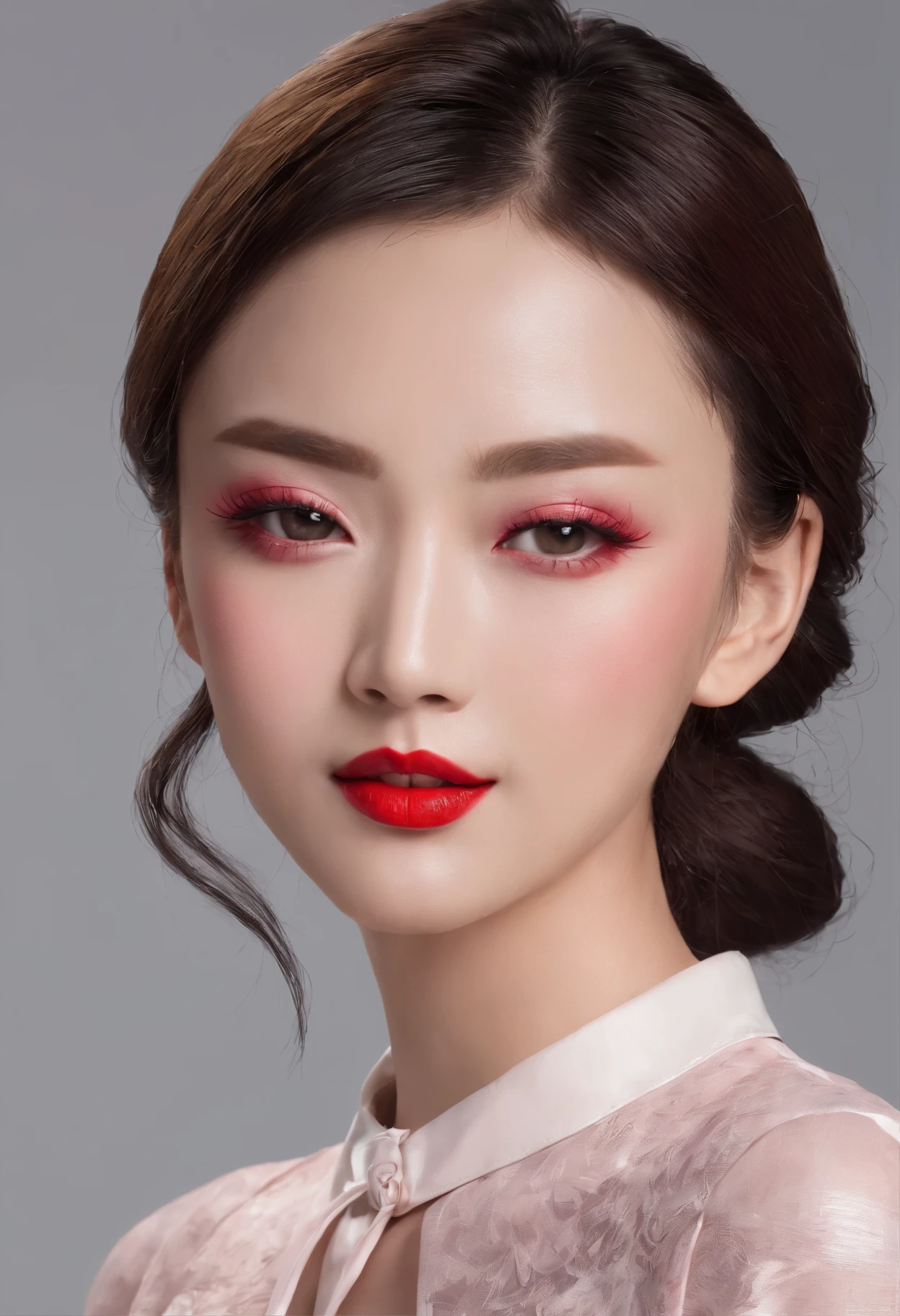 Chinese face,One picture,full body photo,sexy woman,Red and pink lipstick,Elegant and proportionate shape,sweet smile,be happy