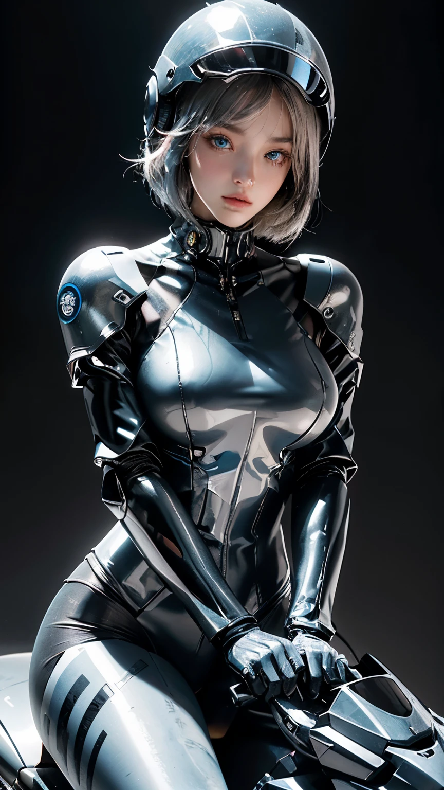 1 girl,((whole body machine)),short hair,black hair,light blue eyes, winding, huge breasts, humanoid robot, Manguri Gaeshi NSFW,((Hands are out in front)), (((legs wide open))),Joint, robot, robot Joint, shiny, shiny skin, thighs, wide hips, robot, humanoid robot, robot girl,indoor,window,SF,sitting,surprised expression ,cyber punk,Science fiction,factory,