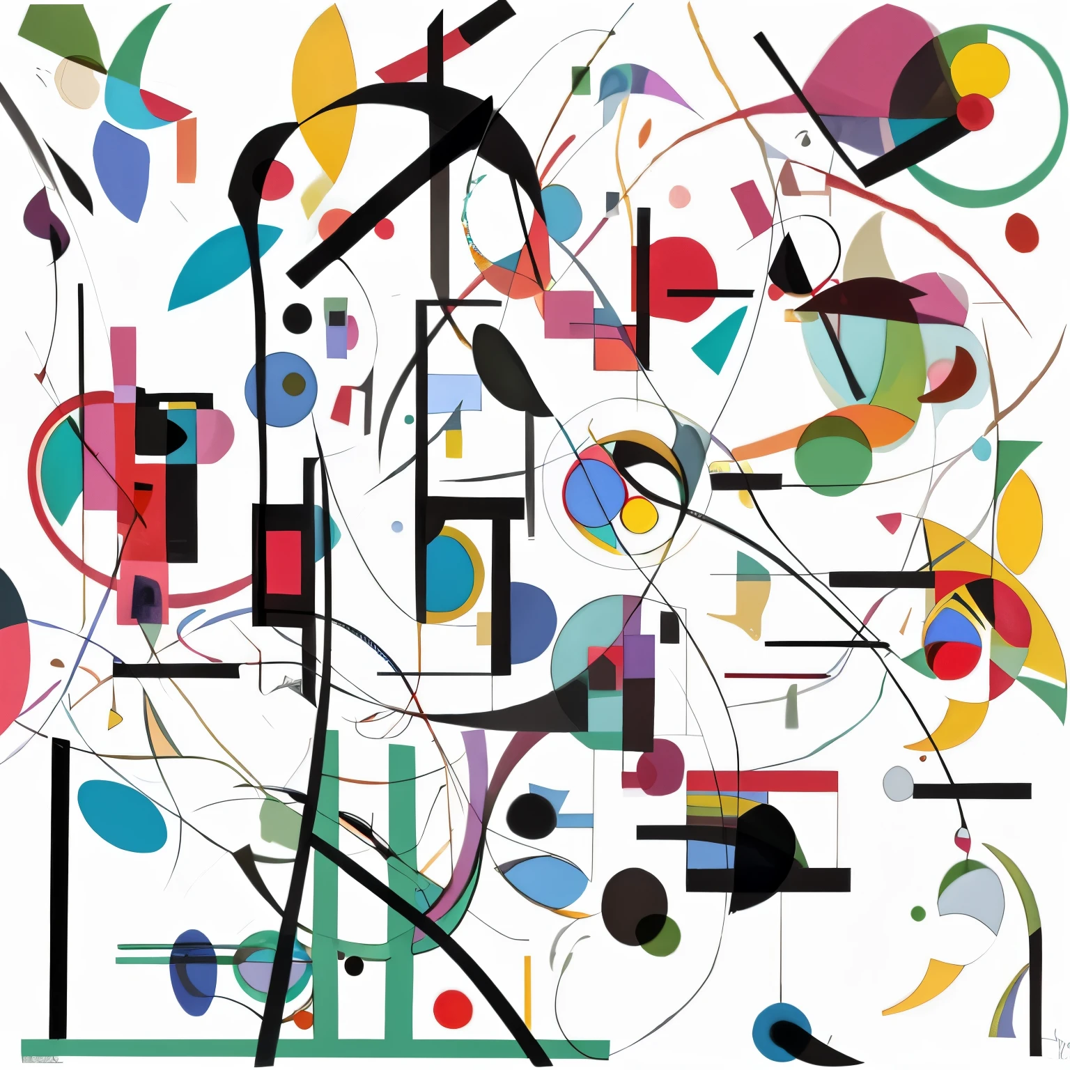 a painting of a number of different shapes and colors, abstract art representing data, kandinsky style, colorful generative art, geometric abstraction, modern - art - vector, abstract illustration, chaotic composition, very abstract, inspired by Wassily Kandinsky, abstractionism, the flow of time. complex shapes, inspired by James Brooks, k, intricate automatism