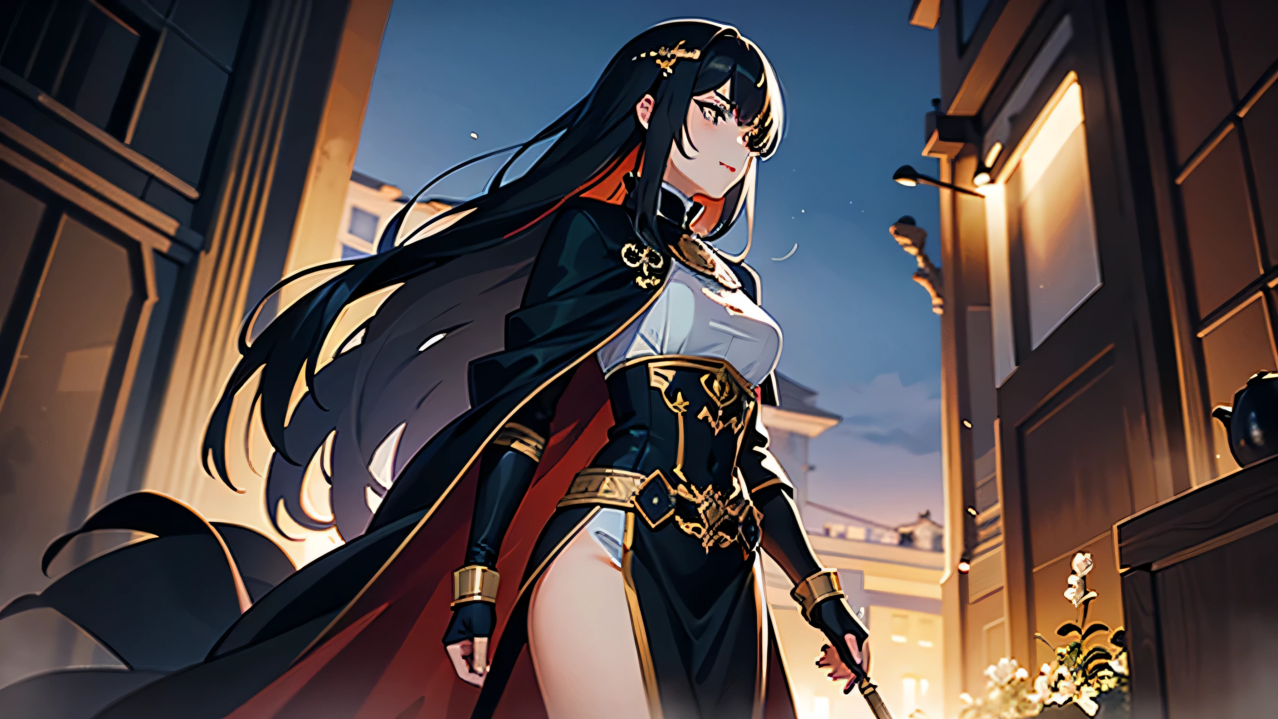 masterpeace,highres, high quality, Two female knights, goddes knight,long hair, dark black hair that glows, Epic Darklight atmosphere, novel illustration
