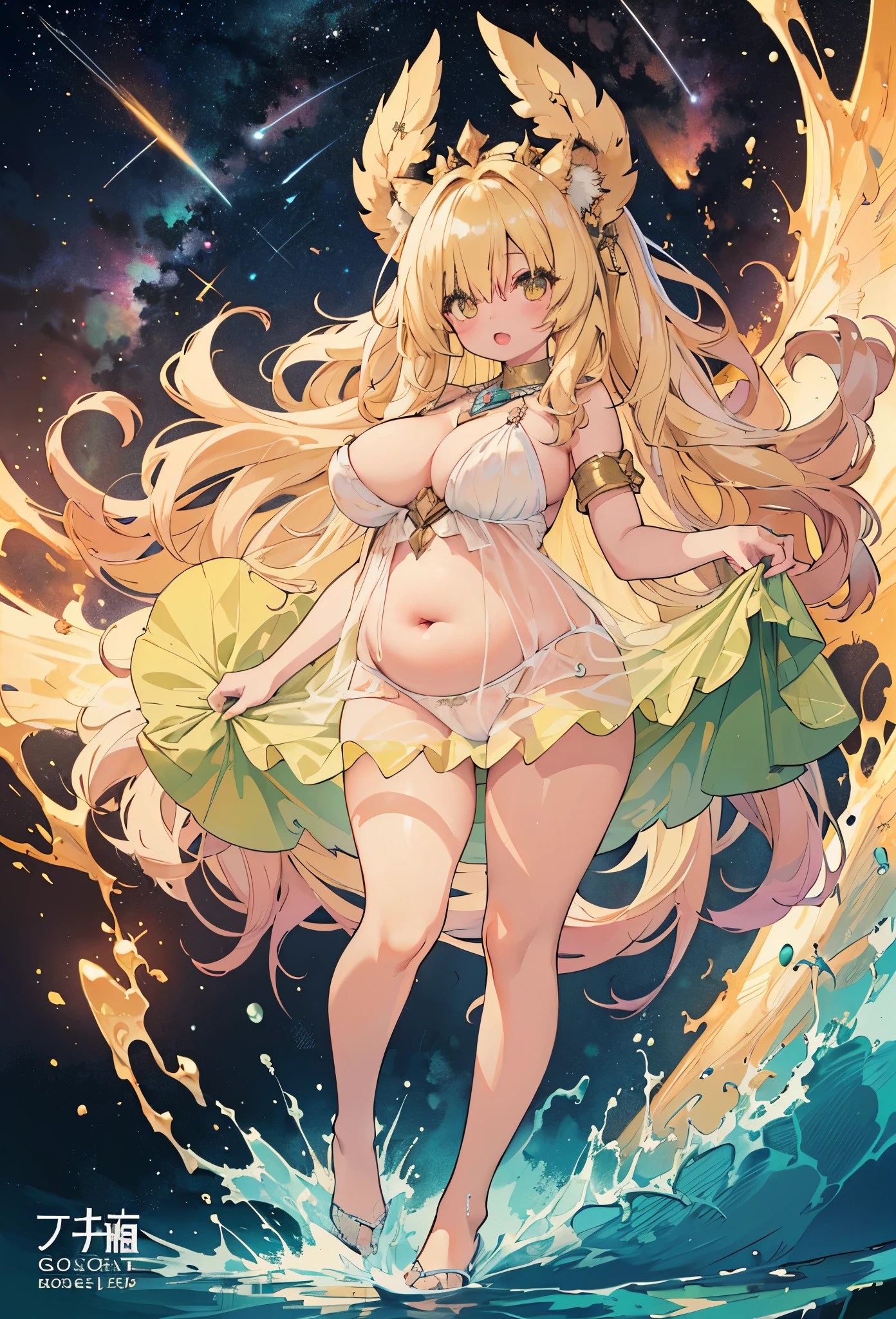 ((Highly accurate drawing in every detail)Extremely precise depiction)[High resolution],(detailed illustrations,とてもfineで緻密な描画,Delicate drawn lines with tempo,Realistic texture expression),[color traced main line],sea of digital data((shooting star)Milky Way),((lion girl(A beast who loves curry))BEASTGirl[[big eyes]][Downy hair all over the body]golden hair)[]((light yellow skin:1.6)(Plump(low length)[[]](transparencyのあるたてがみ)[big breasts[large, pointed nipples]][リアルな乳頭のdetailed]),[During orgasm](humidity[Trance]) natural eros (nude gravure),[ideal eros],([リアルな女性器のdetailed:0.8] [(clitoris) [labia minora]]),(Fine and beautiful skin expression [transparency]),((Precisely drawn eyes))[完璧な目のdetailed((Beautiful eyes like jewels)Iris drawn in precise detail)[clearly drawn pupils]],[eye light[Pinpoint lighting for the eyes]],[long and beautiful eyelashes],[precisely drawn hair [美しく艷やかな髪のdetailed]],(完璧な手のdetailed [Beautiful fingers with no damage [beautiful nails]]),(perfect anatomy(perfectly balanced proportions))[[full body portrait]],[ideal color coordination(Accurate simulation of light and material interactions)],(HighQuality,High resolution,(detailed,高fine)),[[soft ambient light]],[realistic],[Visual art that tells a story] [[full body portrait]][[watercolor style coloring]][Colorful],((highest quality)fine[[High density drawing]])(4K quality).