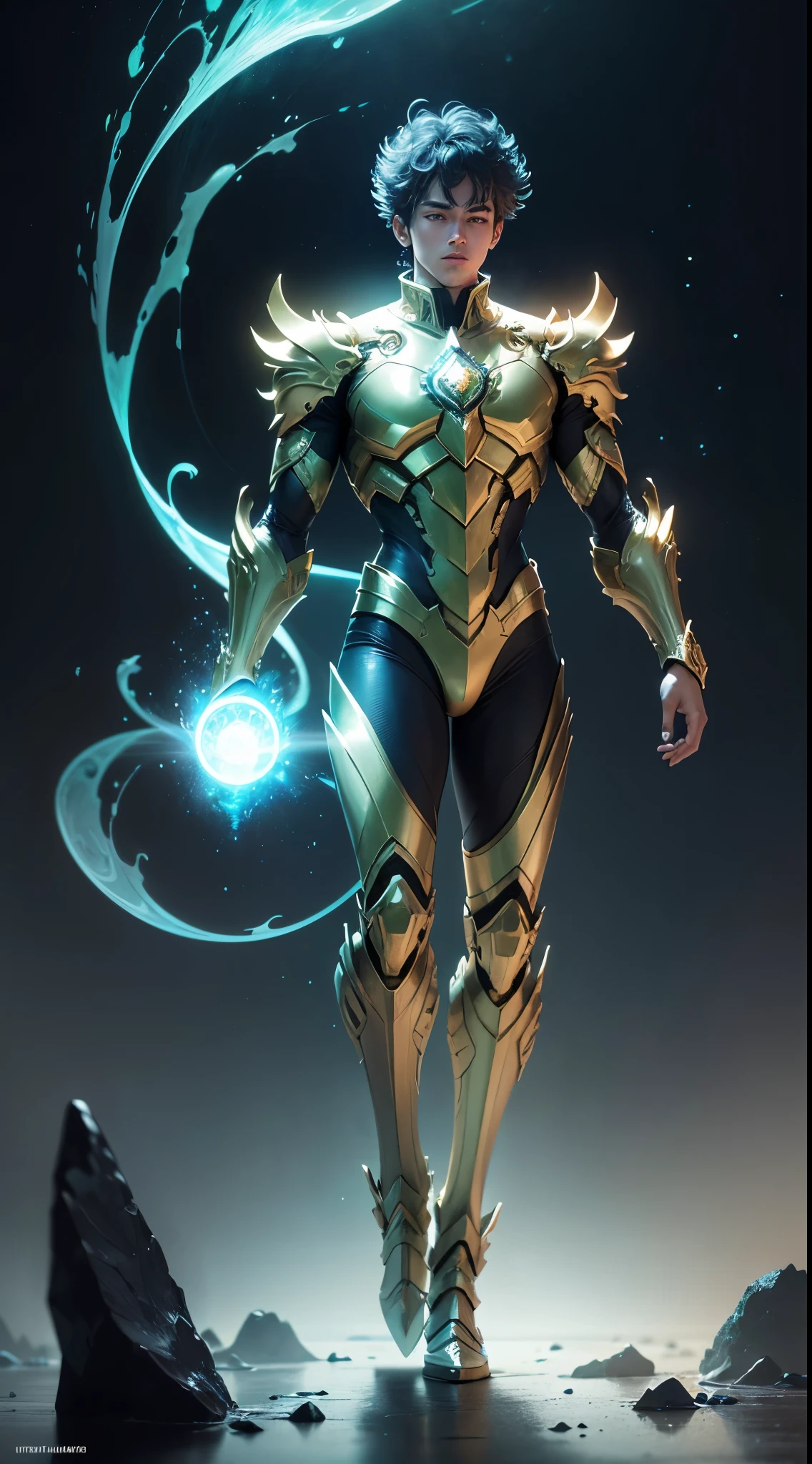 Masterpiece, Highest Quality, Ultra-Detailed, Hyper-Real, (seiya), a Man,Perfect Face, cinematic lighthing, full body, (Realistic),
Prompt:  Celestial humanoid male with a glowing blue aura and glowing green eyes, standing against a black background with blue and green light shining from both hands in a full body shot. Created using Unreal Engine 4 with cinematic lighting.  
[1] 

, a stunning celestial humanoid male emits a radiant blue aura complemented by glowing green eyes, surrounded by ethereal blue and green light emanating from both hands in a captivating full body shot. The intricate details evoke a sense of divine energy, resonating with the Unreal Engine 4 and cinematic lighting.

,
An otherworldly environment envelops the celestial humanoid male, blending hues of blue and green with cosmic surroundings that enhance the mystical essence permeating from his form.
,
The scene exudes a tranquil yet awe-inspiring atmosphere, capturing the essence of a celestial being imbued with a sense of divine power and grace.
,
A breathtaking and luminous style reminiscent of a digital illustration, highlighting the celestial humanoid male’s intricate features with a celestial glow and vibrant colors.
,
Executed with impeccable attention to detail using advanced rendering techniques and lighting effects to showcase the celestial humanoid male's divine essence in an otherworldly setting.

Negative prompt: washed out colors, mundane appearance, ordinary human, lacking intricate details, uninspired lighting, generic composition, unimpressive background, simplistic design, standard character model, lackluster execution, unoriginal concept, flat perspective, dull features, ordinary atmosphere, plain style, predictable artwork, underwhelming visuals, lack of artistic flair, common imagery, unremarkable portrayal, basic rendering, lack of creativity, generic lighting, dull texture, unimaginative scene, average artistic interpretation, uninspiring depictio
