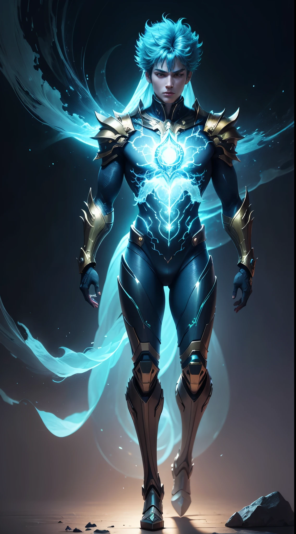 Masterpiece, Highest Quality, Ultra-Detailed, Hyper-Real, (seiya), a Man,Perfect Face, cinematic lighthing, full body, (Realistic),
Prompt:  Celestial humanoid male with a glowing blue aura and glowing green eyes, standing against a black background with blue and green light shining from both hands in a full body shot. Created using Unreal Engine 4 with cinematic lighting.  
[1] 

, a stunning celestial humanoid male emits a radiant blue aura complemented by glowing green eyes, surrounded by ethereal blue and green light emanating from both hands in a captivating full body shot. The intricate details evoke a sense of divine energy, resonating with the Unreal Engine 4 and cinematic lighting.

,
An otherworldly environment envelops the celestial humanoid male, blending hues of blue and green with cosmic surroundings that enhance the mystical essence permeating from his form.
,
The scene exudes a tranquil yet awe-inspiring atmosphere, capturing the essence of a celestial being imbued with a sense of divine power and grace.
,
A breathtaking and luminous style reminiscent of a digital illustration, highlighting the celestial humanoid male’s intricate features with a celestial glow and vibrant colors.
,
Executed with impeccable attention to detail using advanced rendering techniques and lighting effects to showcase the celestial humanoid male's divine essence in an otherworldly setting.

Negative prompt: washed out colors, mundane appearance, ordinary human, lacking intricate details, uninspired lighting, generic composition, unimpressive background, simplistic design, standard character model, lackluster execution, unoriginal concept, flat perspective, dull features, ordinary atmosphere, plain style, predictable artwork, underwhelming visuals, lack of artistic flair, common imagery, unremarkable portrayal, basic rendering, lack of creativity, generic lighting, dull texture, unimaginative scene, average artistic interpretation, uninspiring depictio
