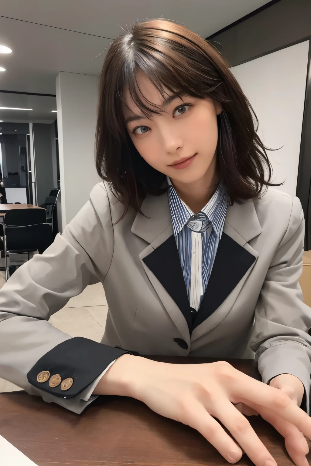 (highest quality:1.4), (masterpiece:1.2), detailed, it's complicated, High resolution, detailedが好き, beautiful 20 year old girl, (business suit), dynamic angle, (facev2:0.8),