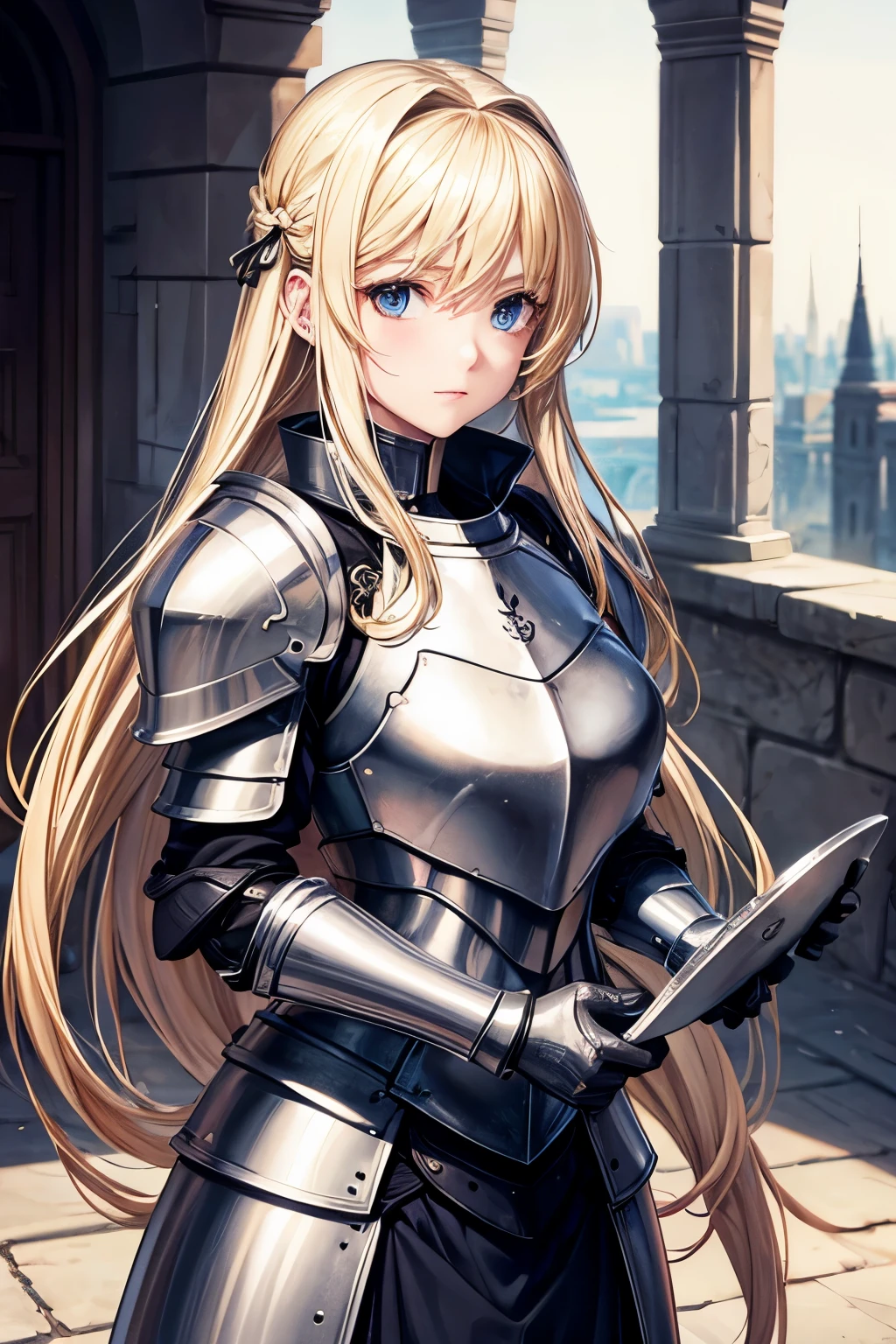 beautiful blonde angel woman in plate armor