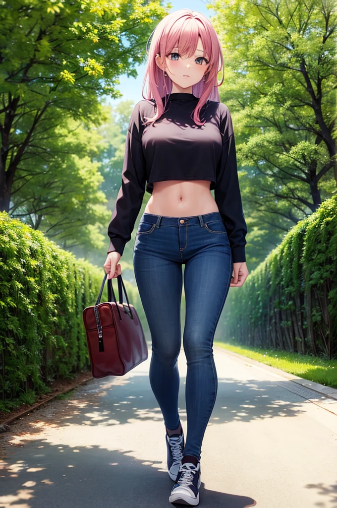 pink haired girl in tight jeans