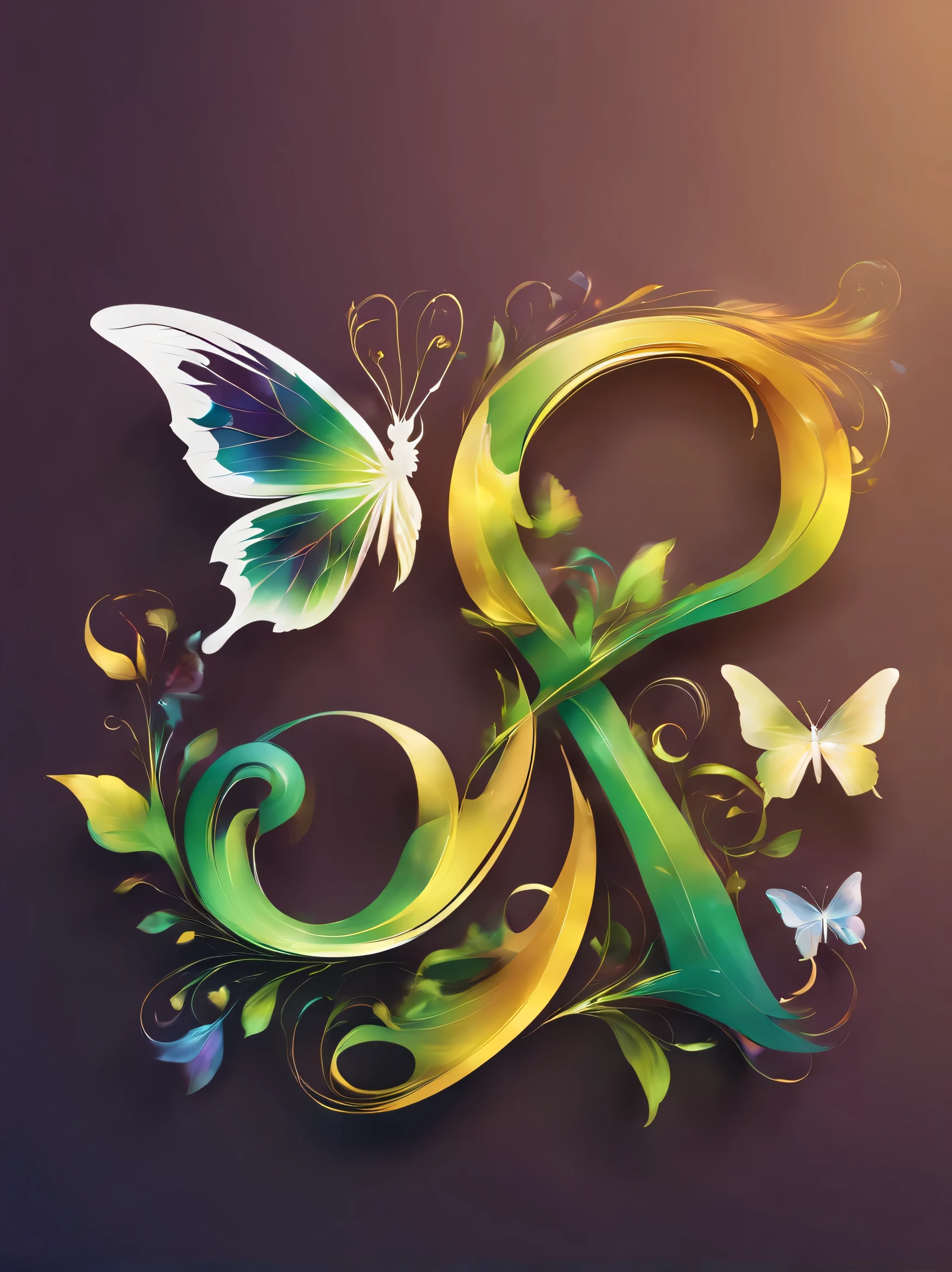 creative Font Design,(((logo:("in")))),Font Design,水と風in文字を描く,dynamic,wind effect art,rich colors,Gradation,butterfly々,leaf,designed by experts,Award-winning work,masterpiece,magic effect,Cast colorful spells,become familiar with,boldly,delicately,green,white,yellow