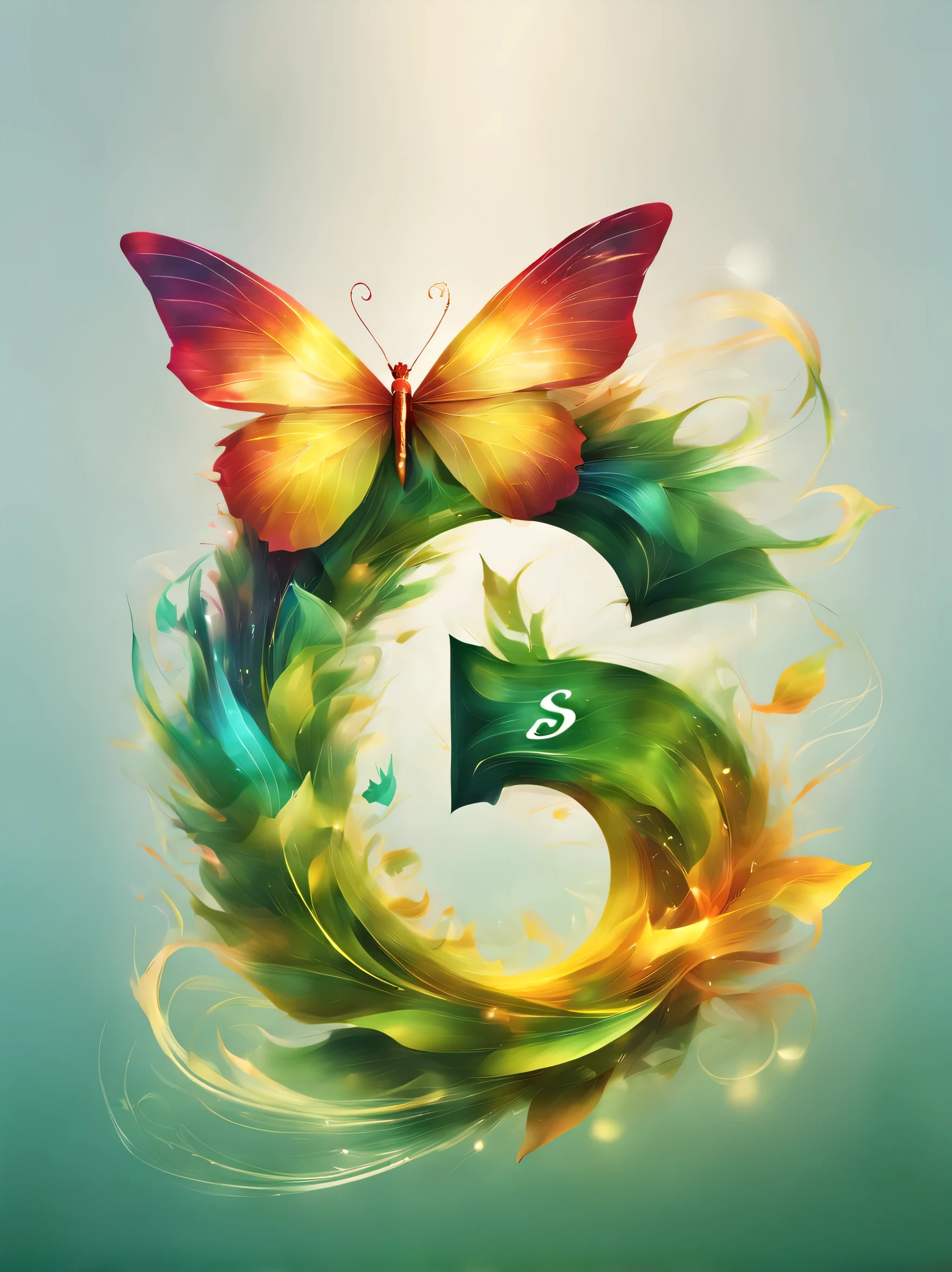 creative Font Design,(((logo:("in")))),Font Design,水と風in文字を描く,dynamic,wind effect art,rich colors,Gradation,butterfly々,leaf,designed by experts,Award-winning work,masterpiece,magic effect,Cast colorful spells,become familiar with,boldly,delicately,green,white,yellow