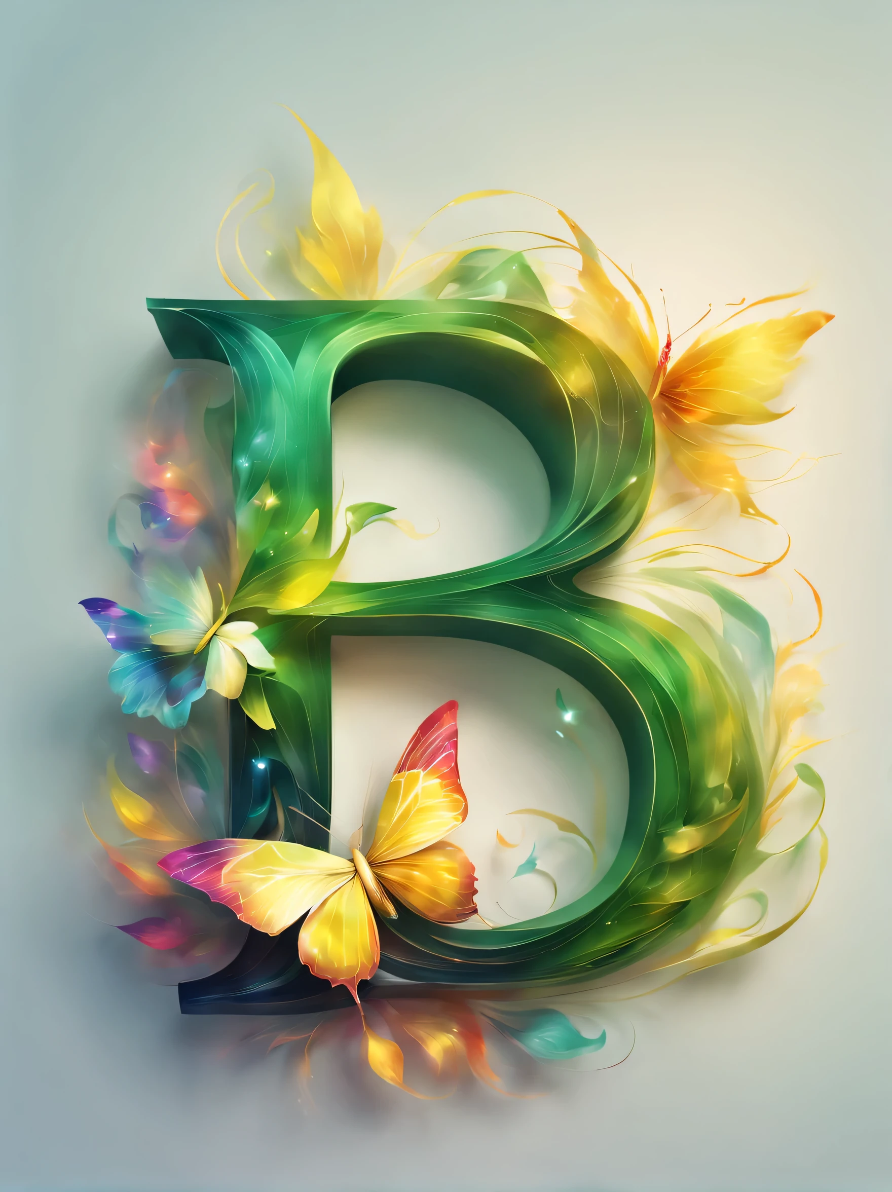 creative Font Design,(((logo:("in")))),Font Design,水と風in文字を描く,dynamic,wind effect art,rich colors,Gradation,butterfly々,leaf,designed by experts,Award-winning work,masterpiece,magic effect,Cast colorful spells,become familiar with,boldly,delicately,green,white,yellow